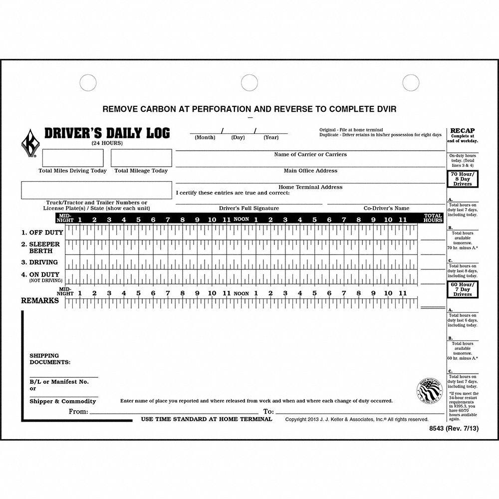 Driver s Daily Log Forms Carbon 2-Ply