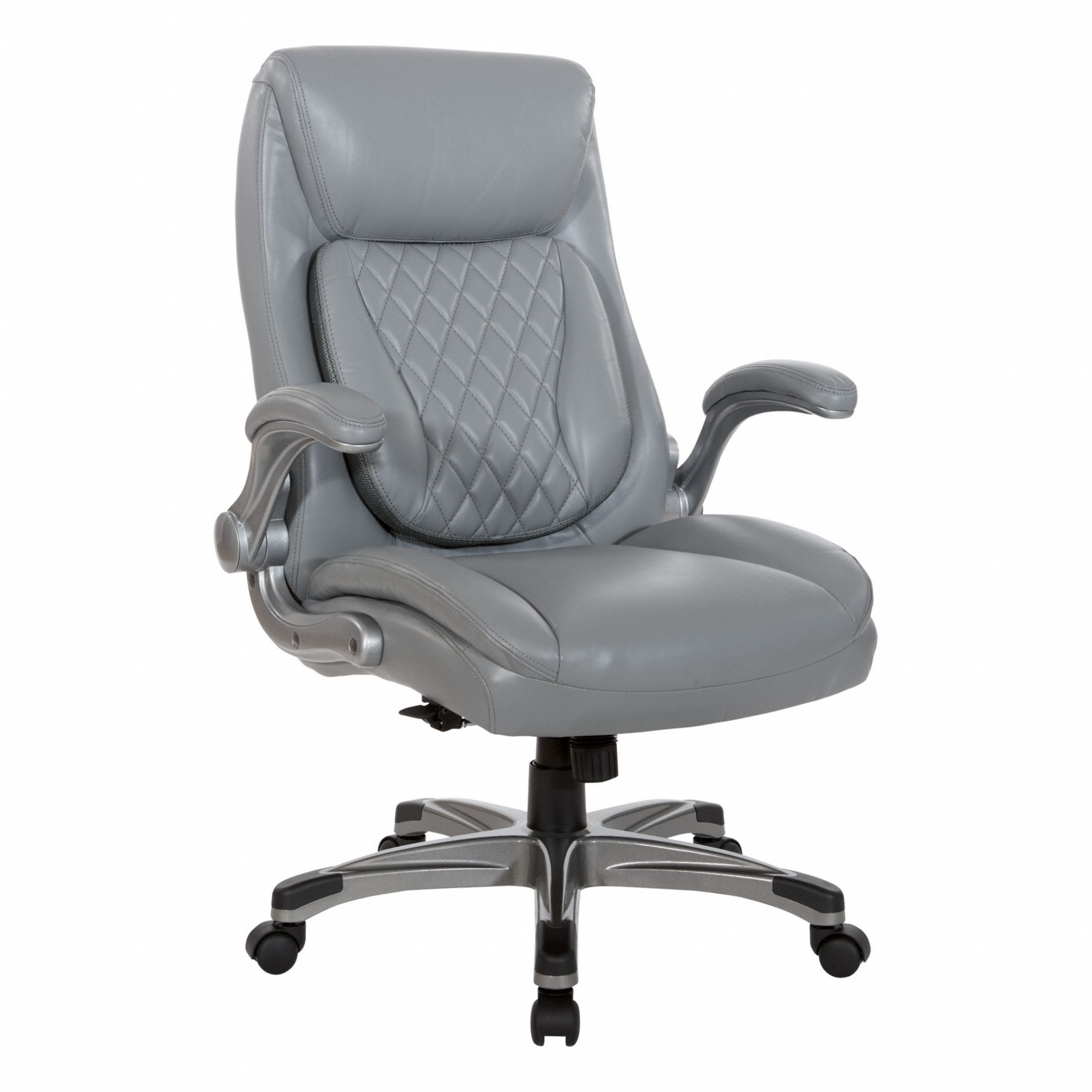 Office Chair: Work Smart, Flip Up, Leather Material, 24 1/4 in Back Ht, Swivel