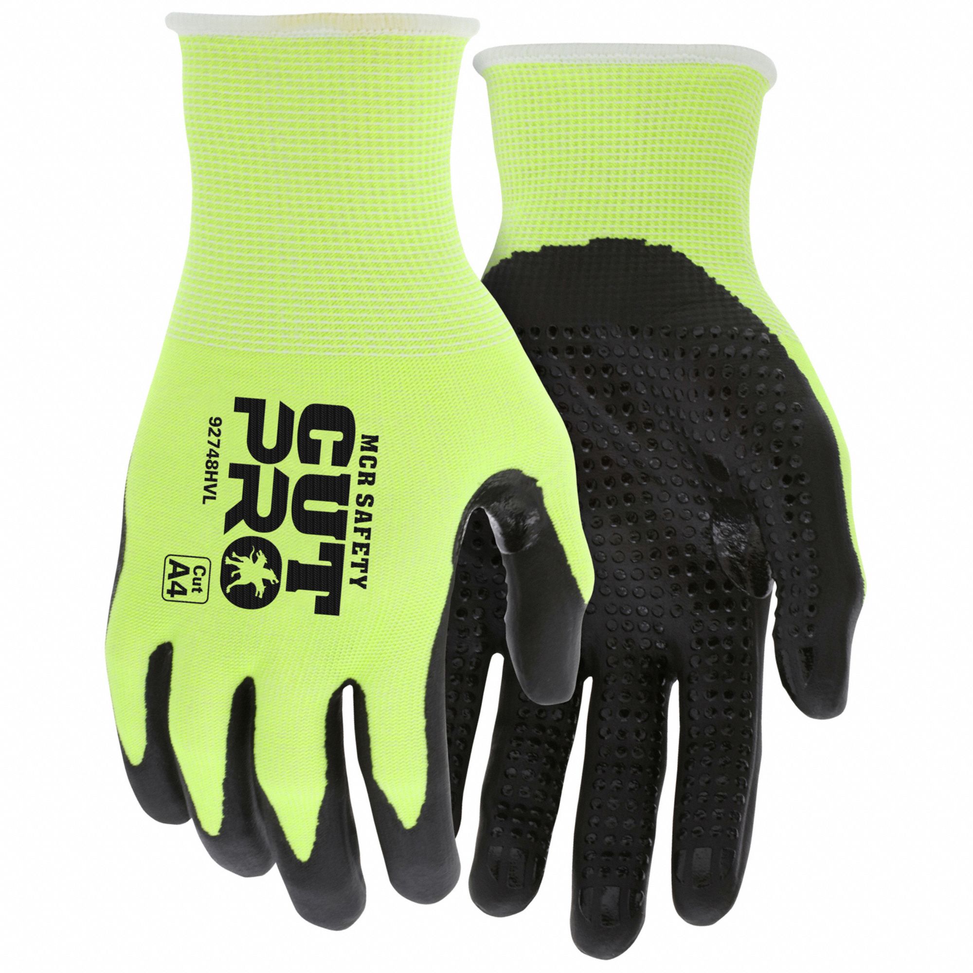 Coated Gloves: XL ( 10 ), ANSI Cut Level A4, Palm and Fingertips, Dotted, Nitrile, 1 PR