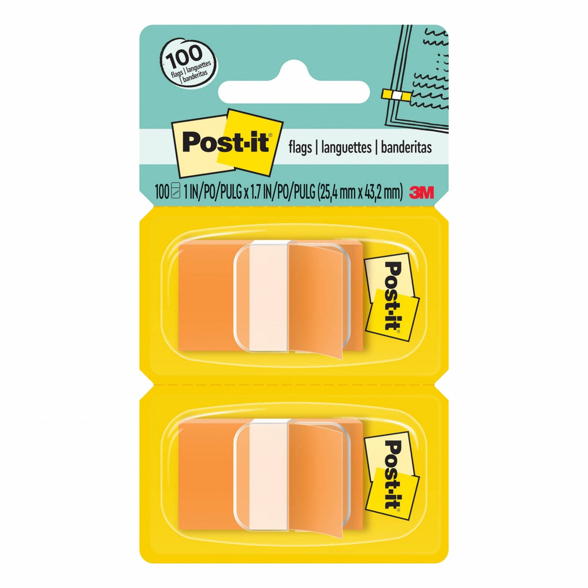 Sticky Flags: Orange, 50 Sheets per Pad, 100 Pads per Pack, 1 in x 1 3/4 in, 2 PK