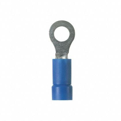 Ring Terminal: Blue, Vinyl Insulation, 1/4 in Stud Size, 16 AWG to 14 AWG Wire Sizes, 600 V