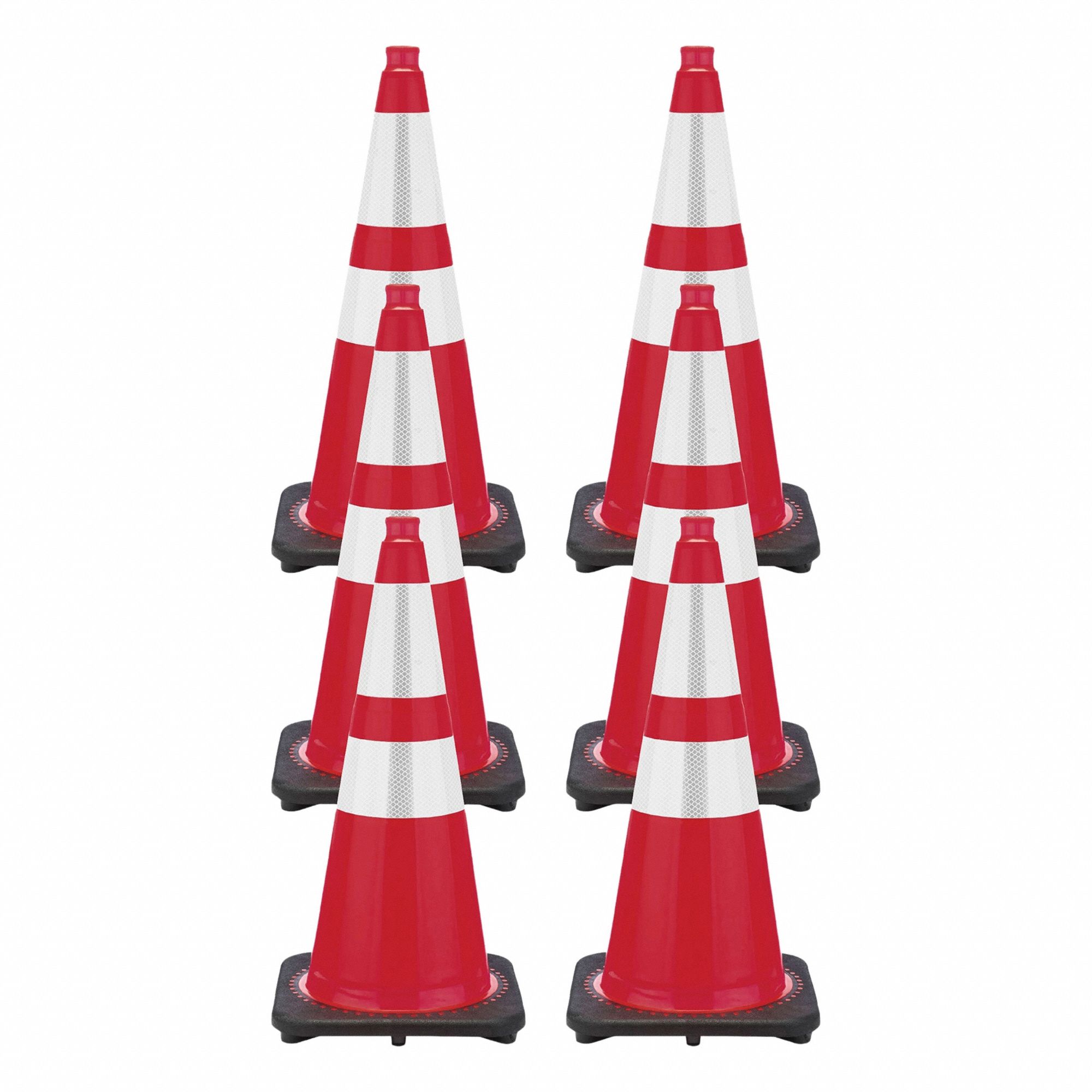 Rubber Base, PVC, Reflective Red, Plastic Chain, Cone Connector: Reflective, 28 in Cone Ht, Red