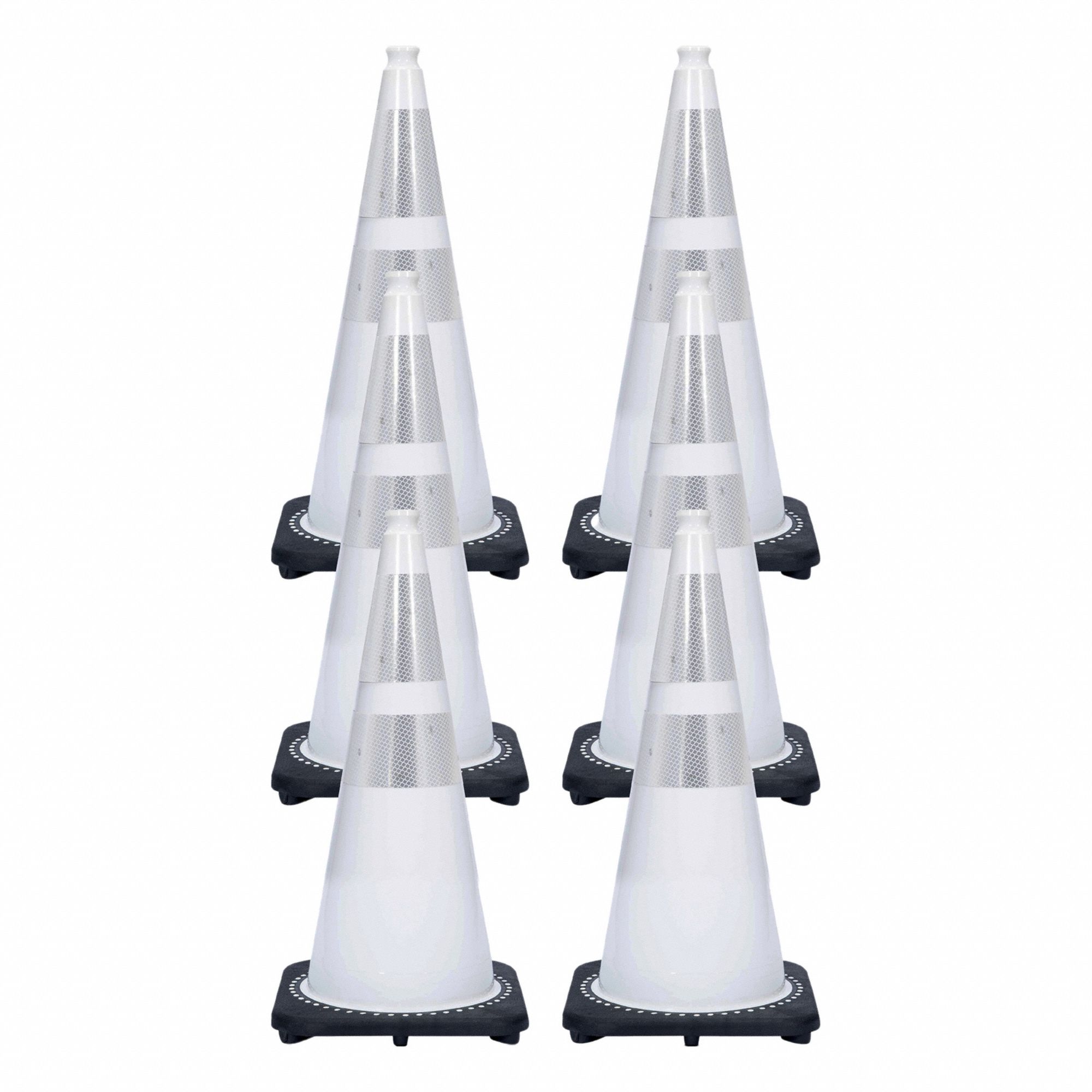 Rubber Base, PVC, Reflective White, Plastic Chain, Cone, Cone Connector: Reflective, 28 in Cone Ht