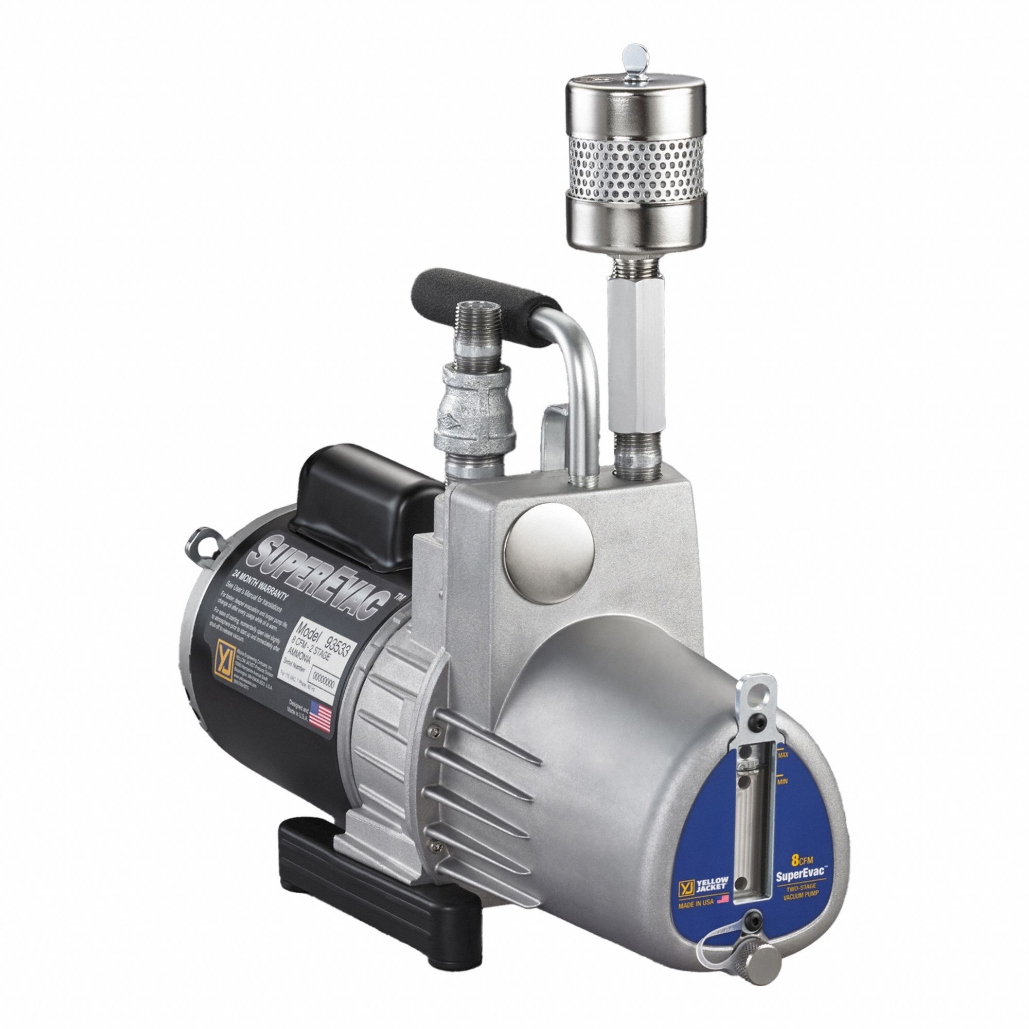 Vacuum Pump: 6.7 cfm, 25 micron Ultimate Vacuum, 240V AC, Not A2L Compatible, Male