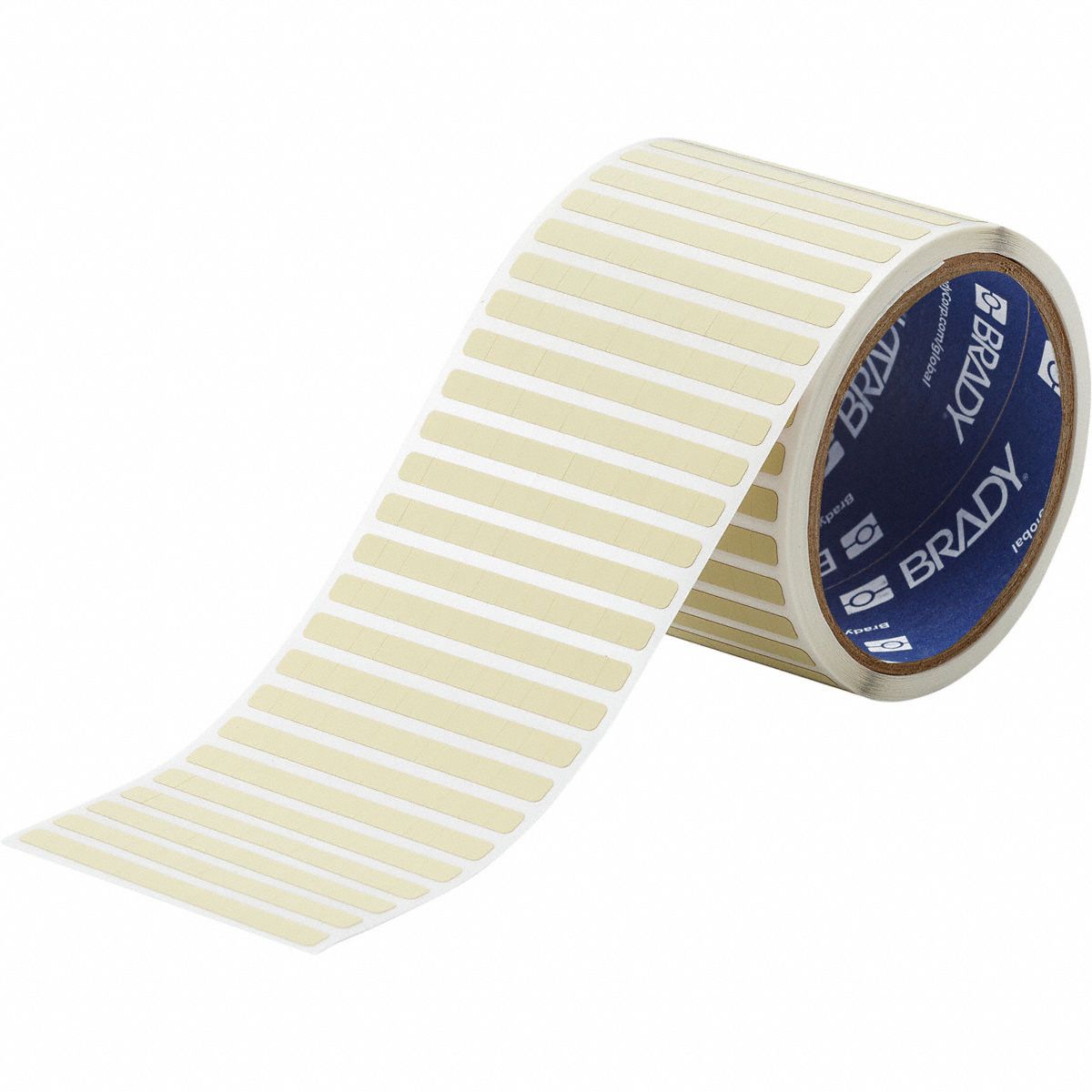 Pre-Cut Label Stock Roll: 1/4 in x 1/4 in, 1/4 in, Polyimide, Permanent Adhesive, Yellow (Matte)