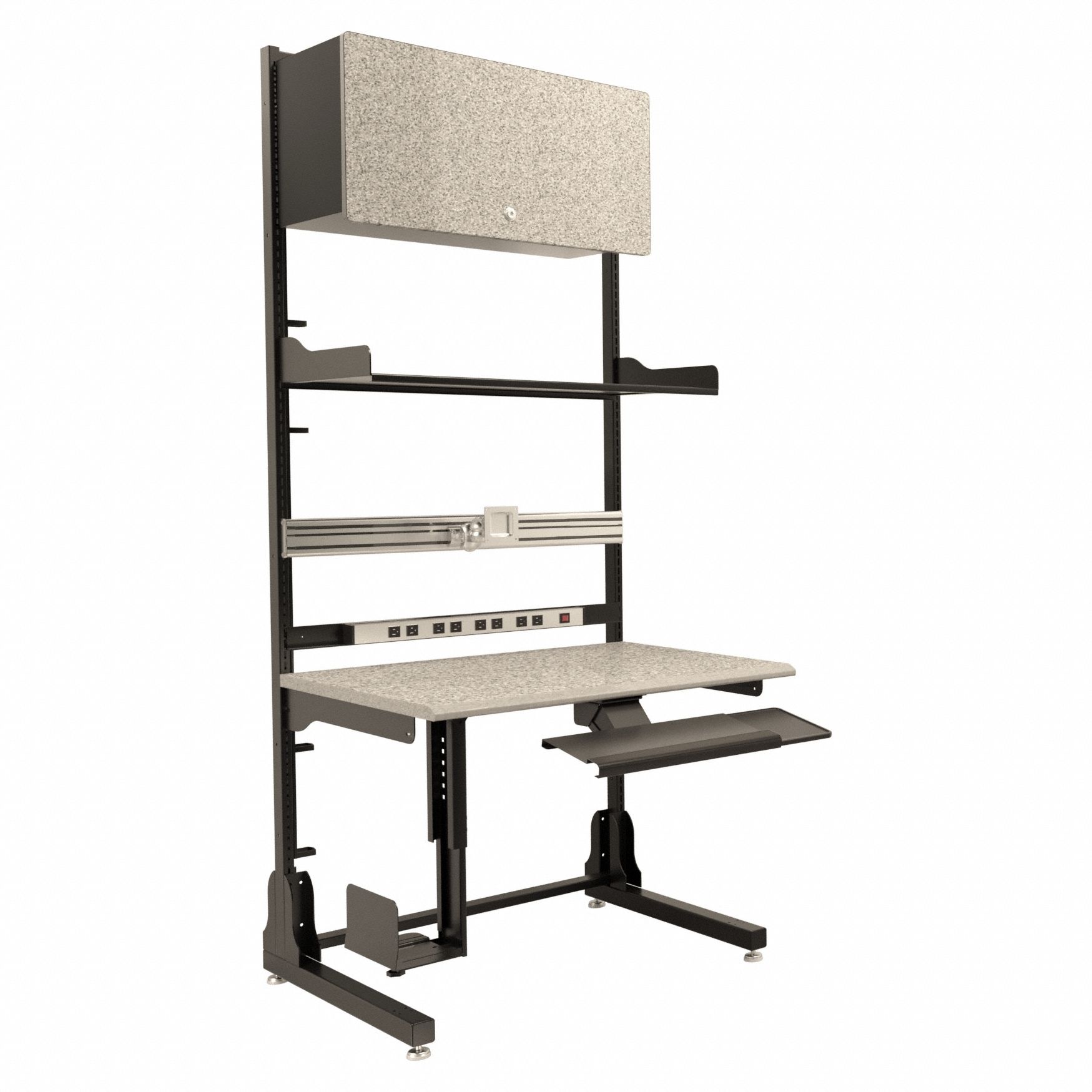 Computer Workstation: Black/Gray, Laminate/Metal, 35 in Overall Dp, 84 in Overall Ht
