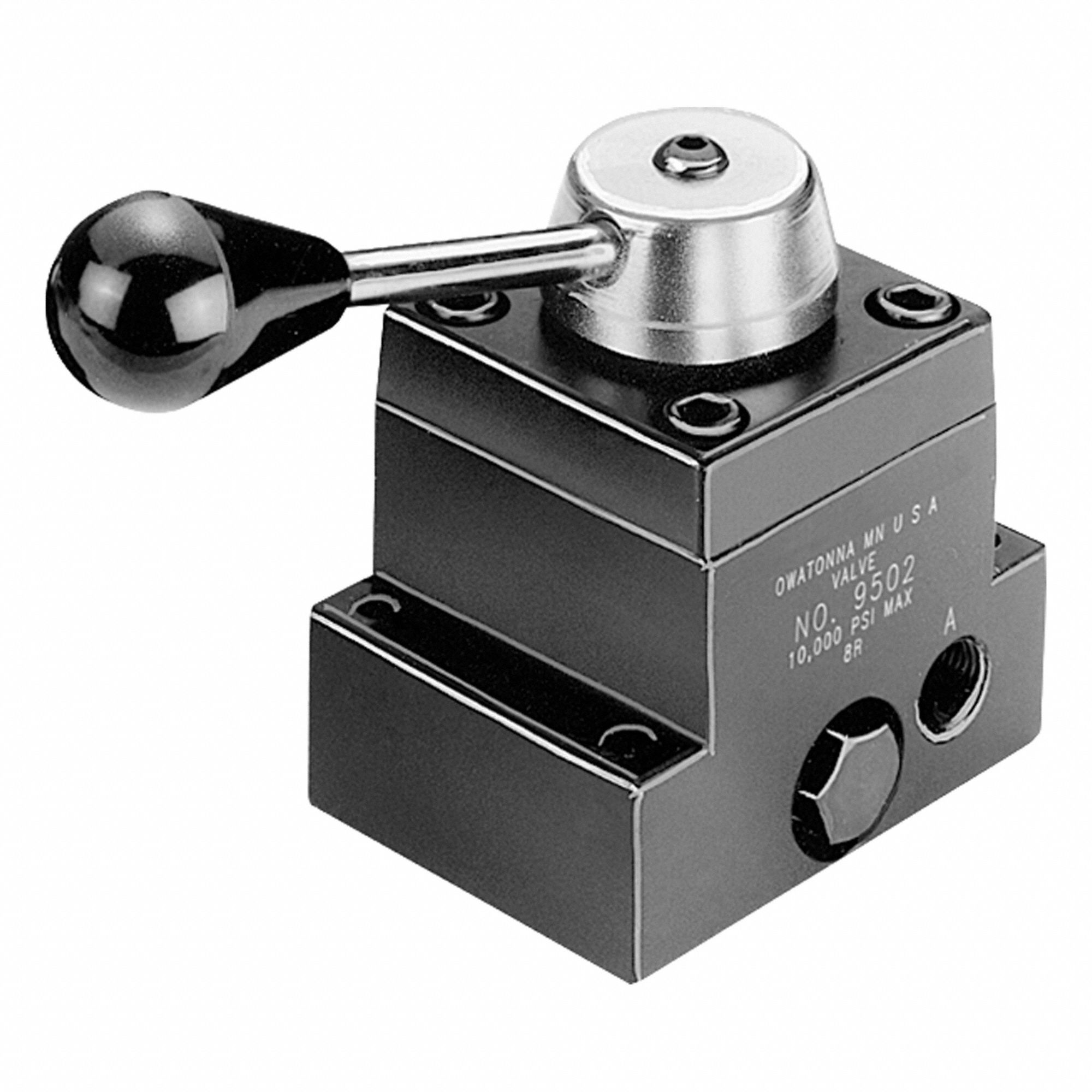 HYTEC Hydraulic Directional Control Valve: Two Positions, 1/4" NPT, Three-Way/Four-Way Ways, Manual (MPN 9503). Key specifications — attr1018270: Not Load Holding; attr1018253: HYTEC; attr1018283: Tank; attr1018249: 9503; attr1018277: Three-Way/Four-Way; attr1018300: Manual; attr1416406: 1/4" NPT.