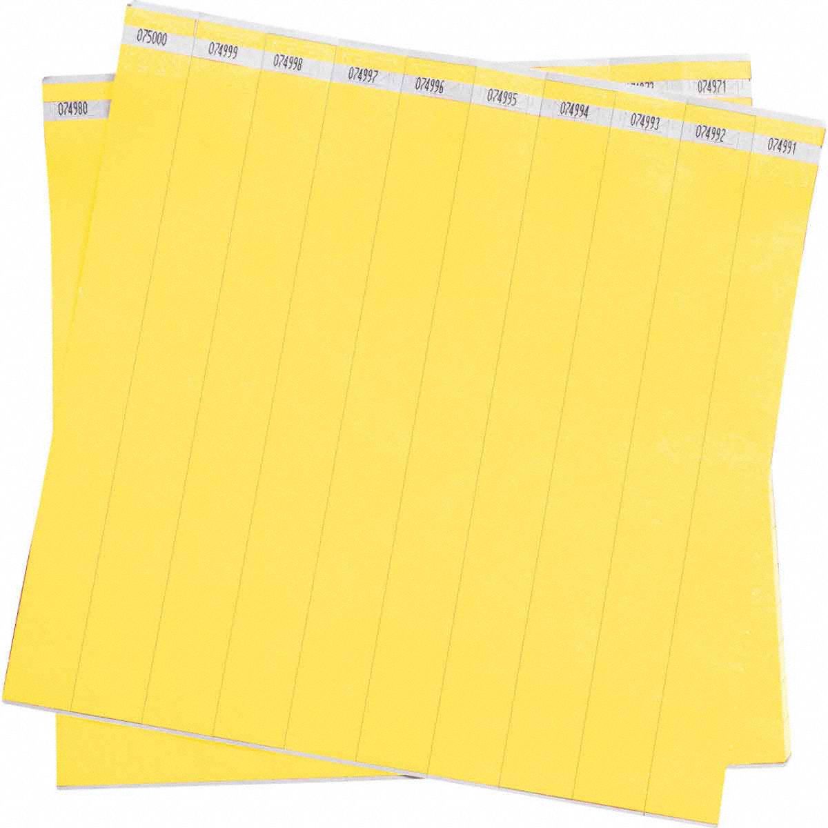 ID Wristband: No Legend, 10 in Overall Lg, 1 in Overall Wd, Tyvek®, Yellow, 500 PK