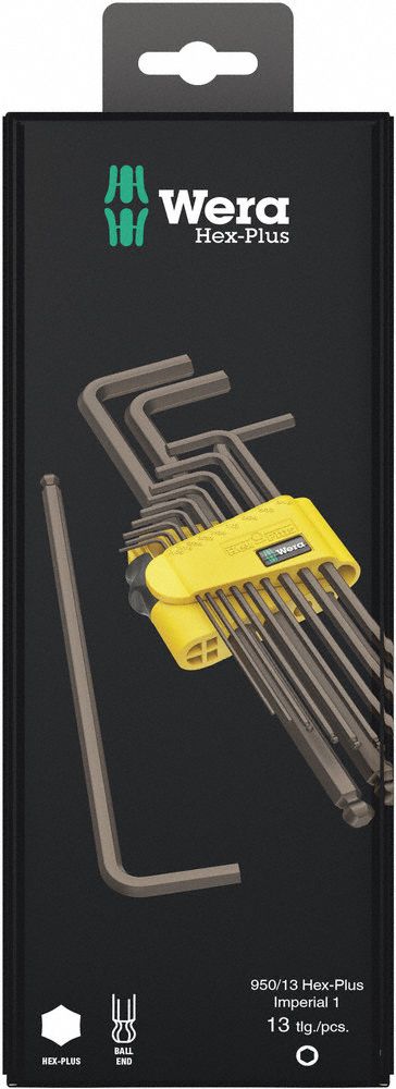 Hex-Plus Key Set: 11 - 15 Pieces, L, SAE, Single Ball End, Long, 13 Pieces, Caddy, 3 Tips