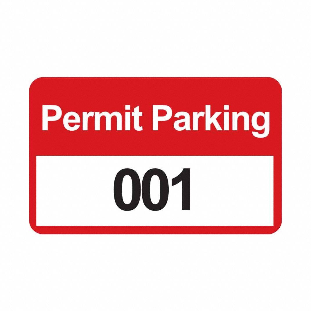 Parking Permit: Parking Permit, 4 3/4 in Overall Wd, Vinyl, Red, 2 3/4 in Card Ht, 100 PK