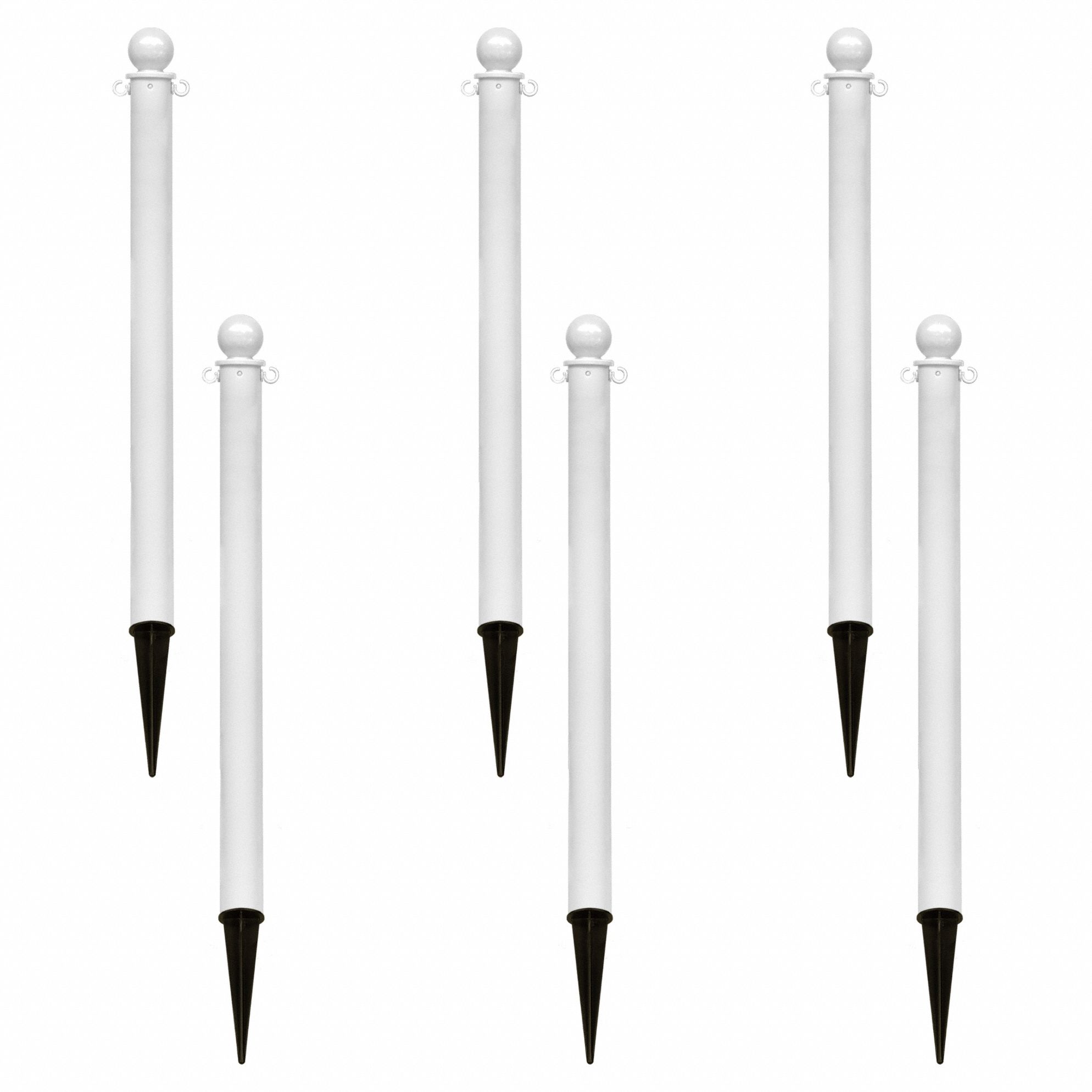 GROUND POST, 35 IN OVERALL H, WHITE, POLYETHYLENE, WHITE, 6 PK