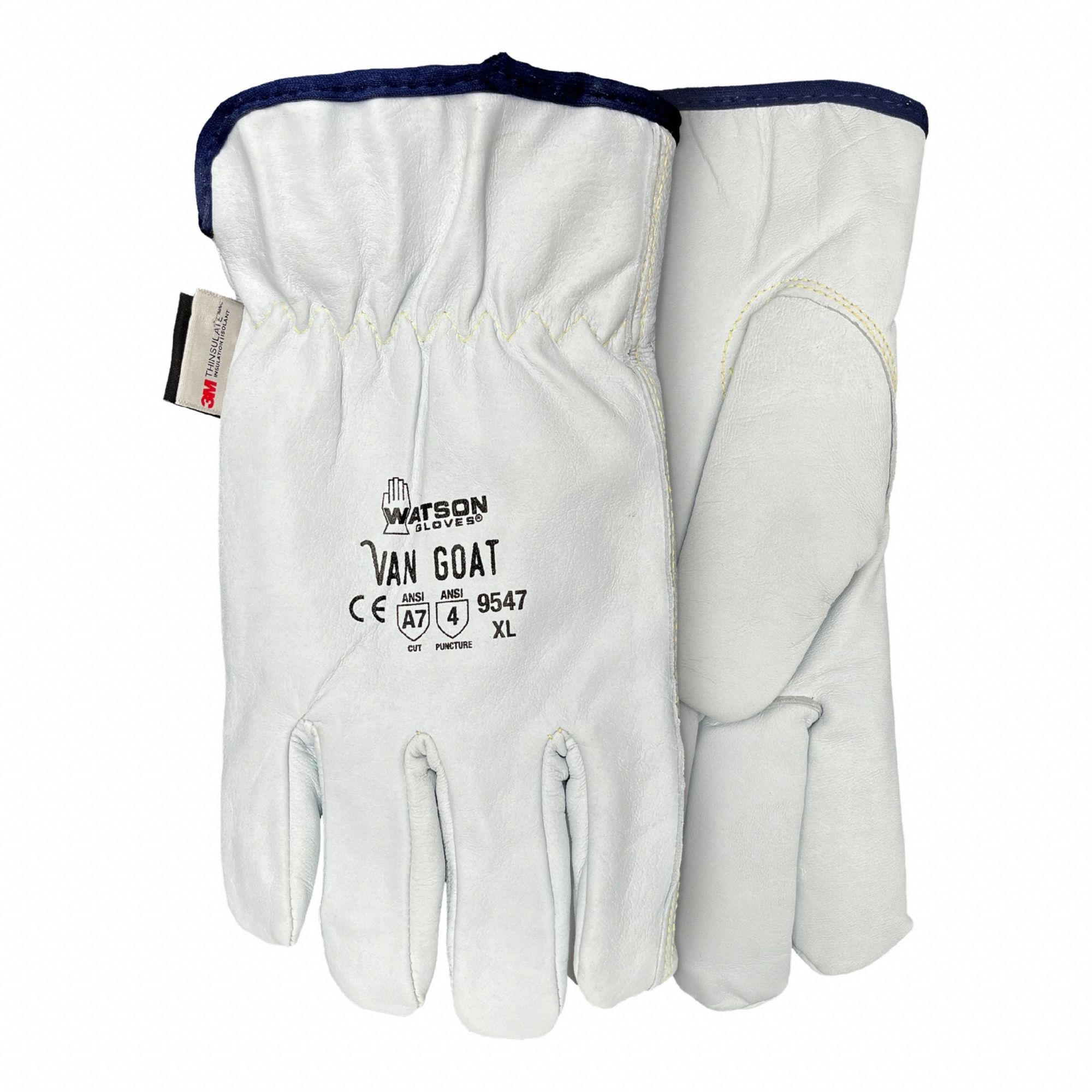 Leather Gloves: 2XL ( 13 ), 32°F Min Temp, ANSI Cut Level A7, Premium, Goatskin, 1 PR