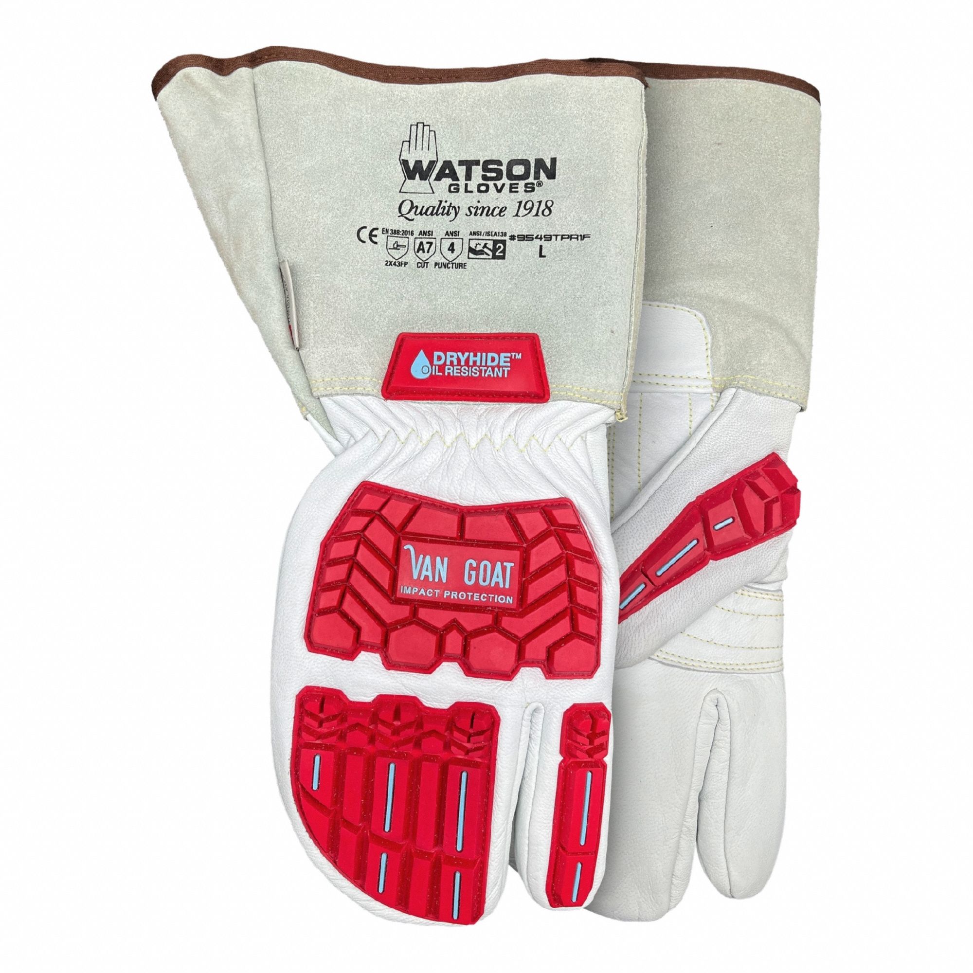 Leather Gloves: 2XL ( 13 ), 32°F Min Temp, ANSI Cut Level A7, Premium, Goatskin, 1 PR