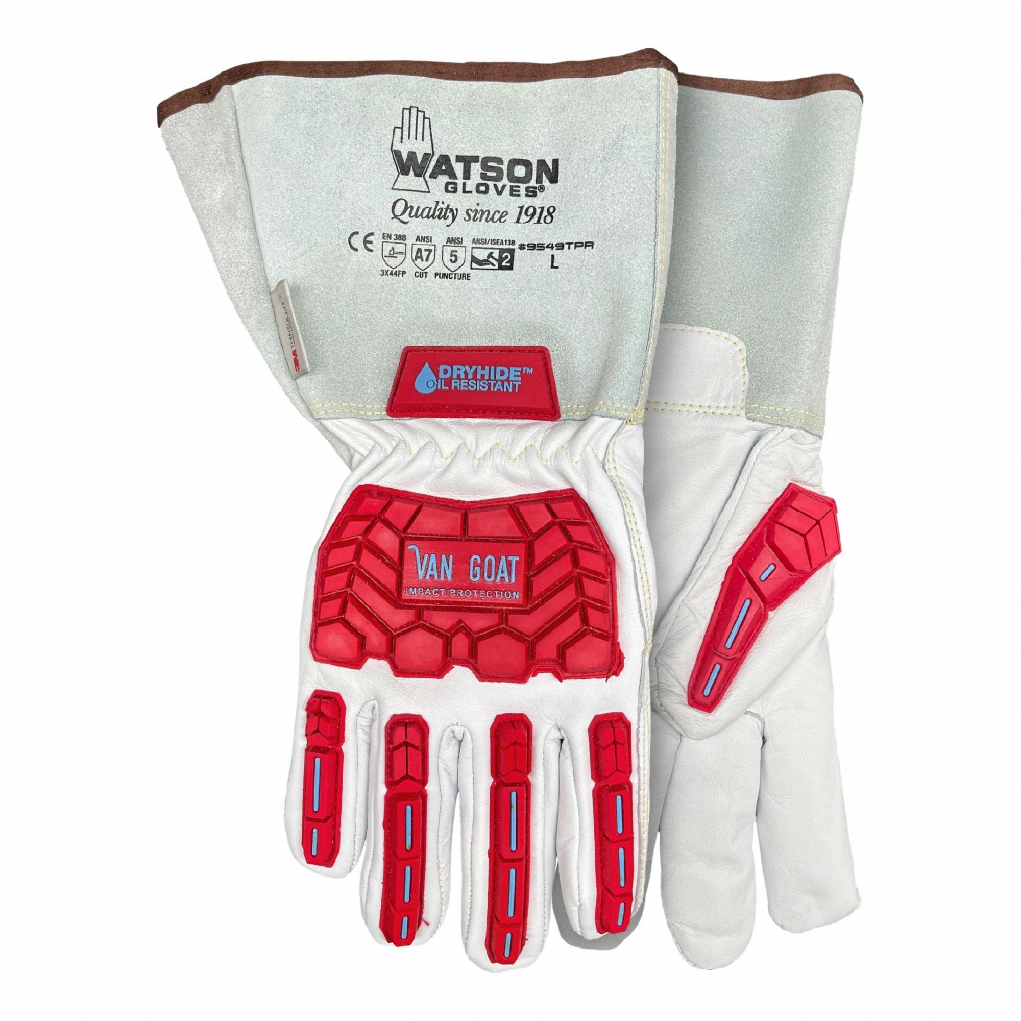 Leather Gloves: 2XL ( 13 ), 32°F Min Temp, ANSI Cut Level A7, Premium, Goatskin, 1 PR