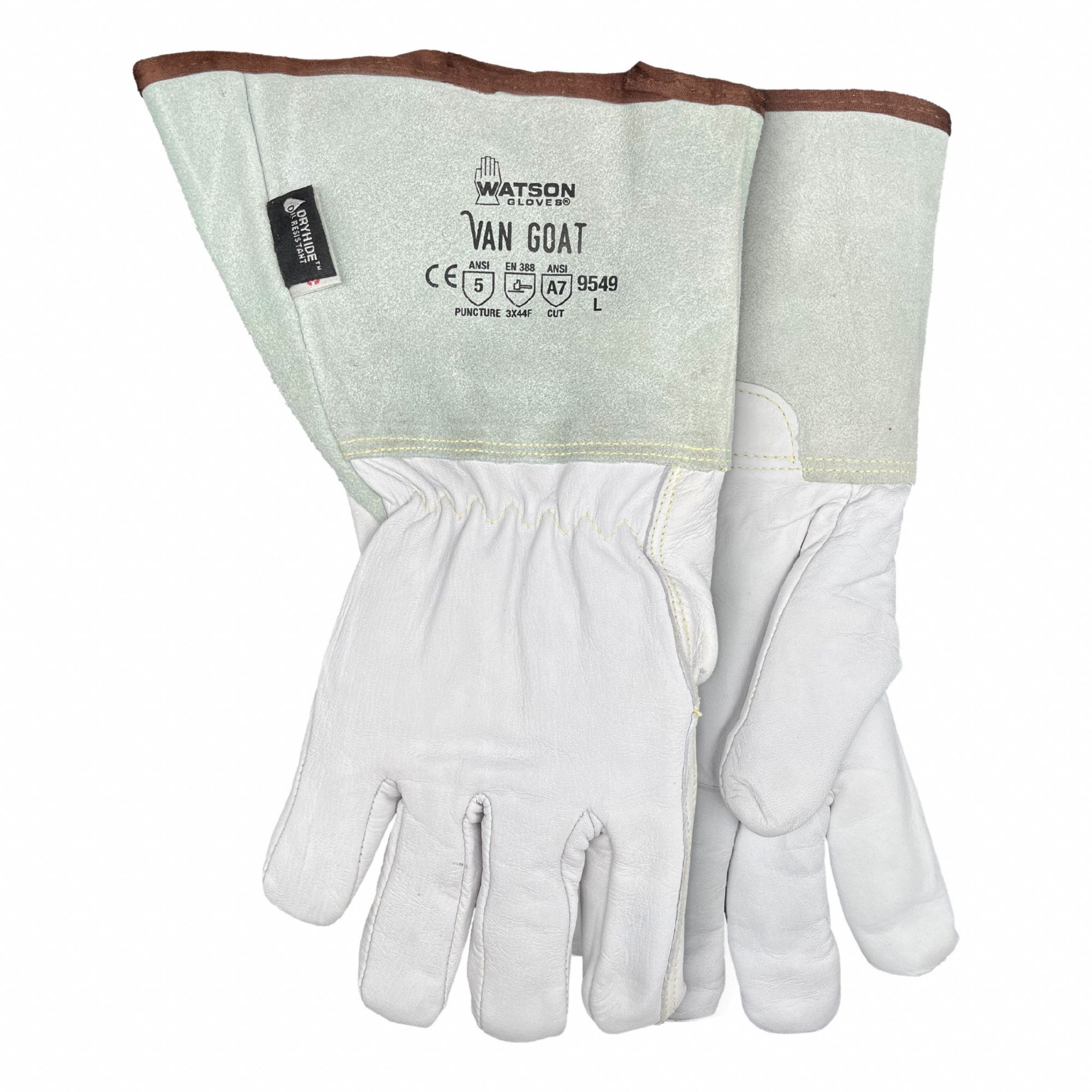 Leather Gloves: 2XL ( 13 ), 32°F Min Temp, ANSI Cut Level A7, Premium, Goatskin, 1 PR