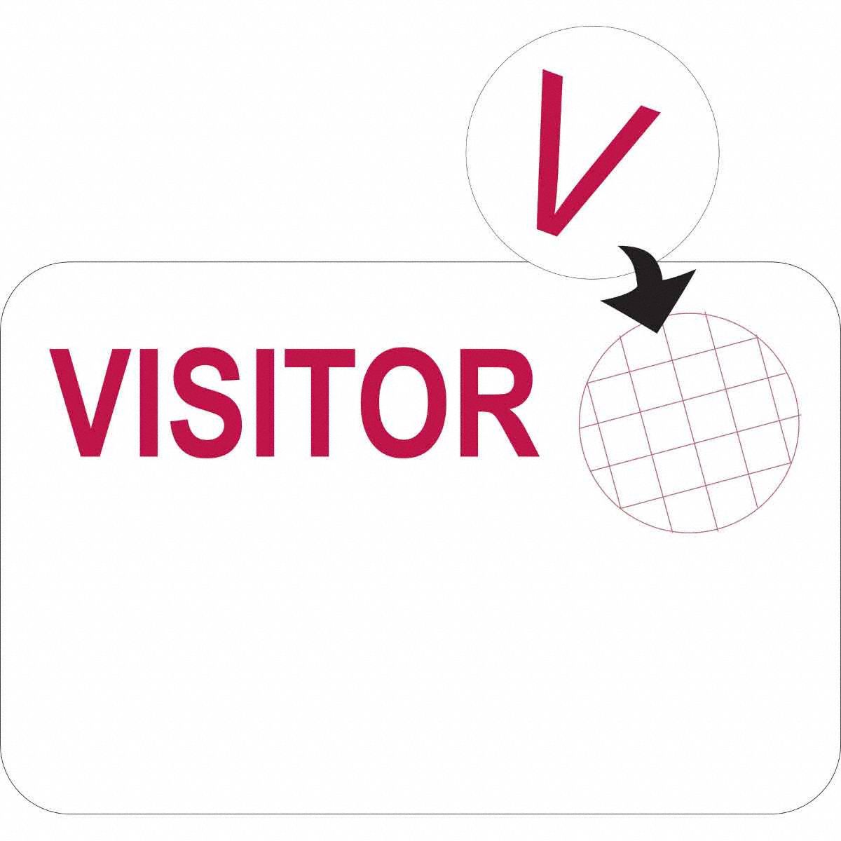 Clip On Badge: Visitor, Paper, White, 2 in Card Ht, 3 in Card Wd, 500 PK