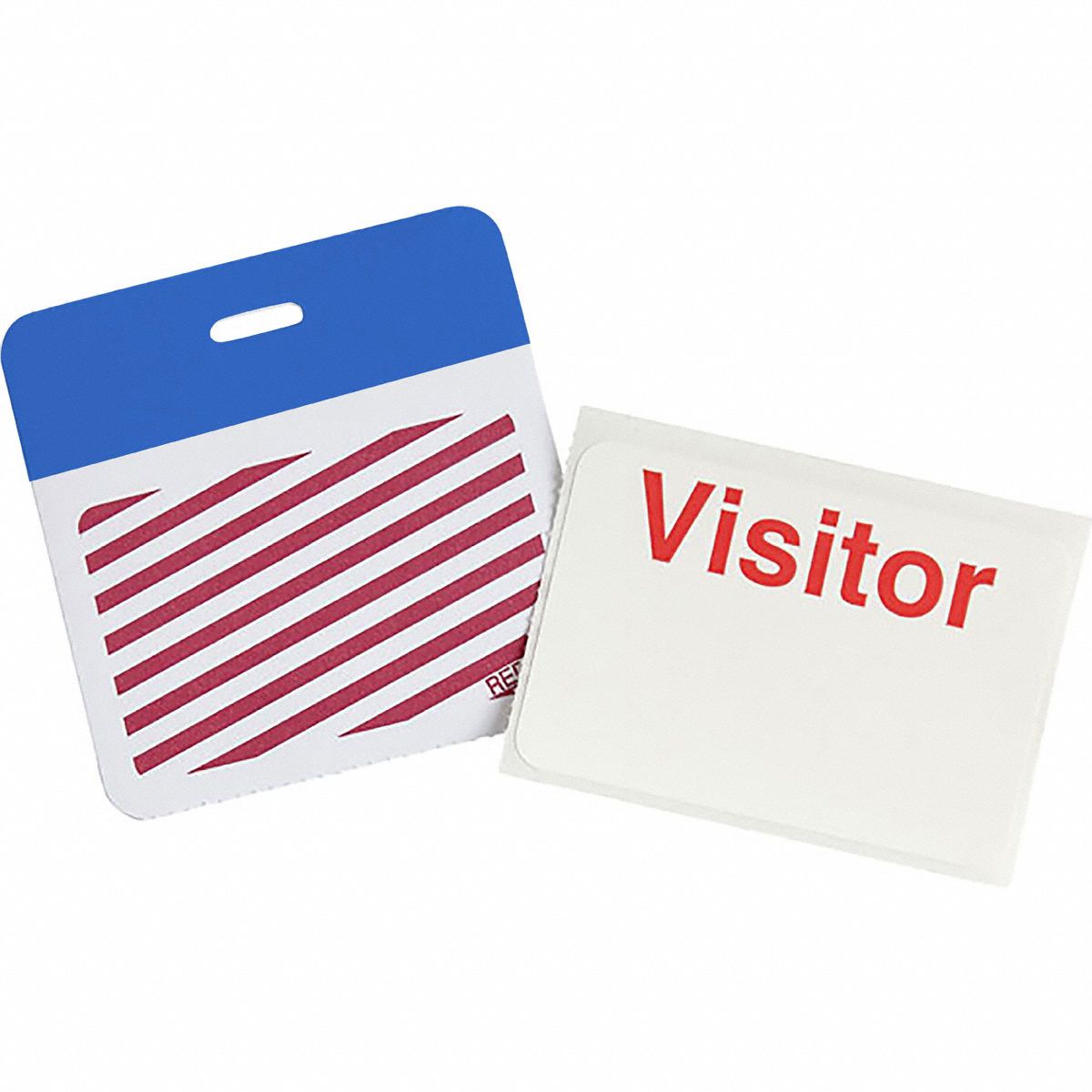 Card Clip On Badge: Visitor, Vinyl, White, 2 in Card Ht, 3 in Card Wd, 500 PK