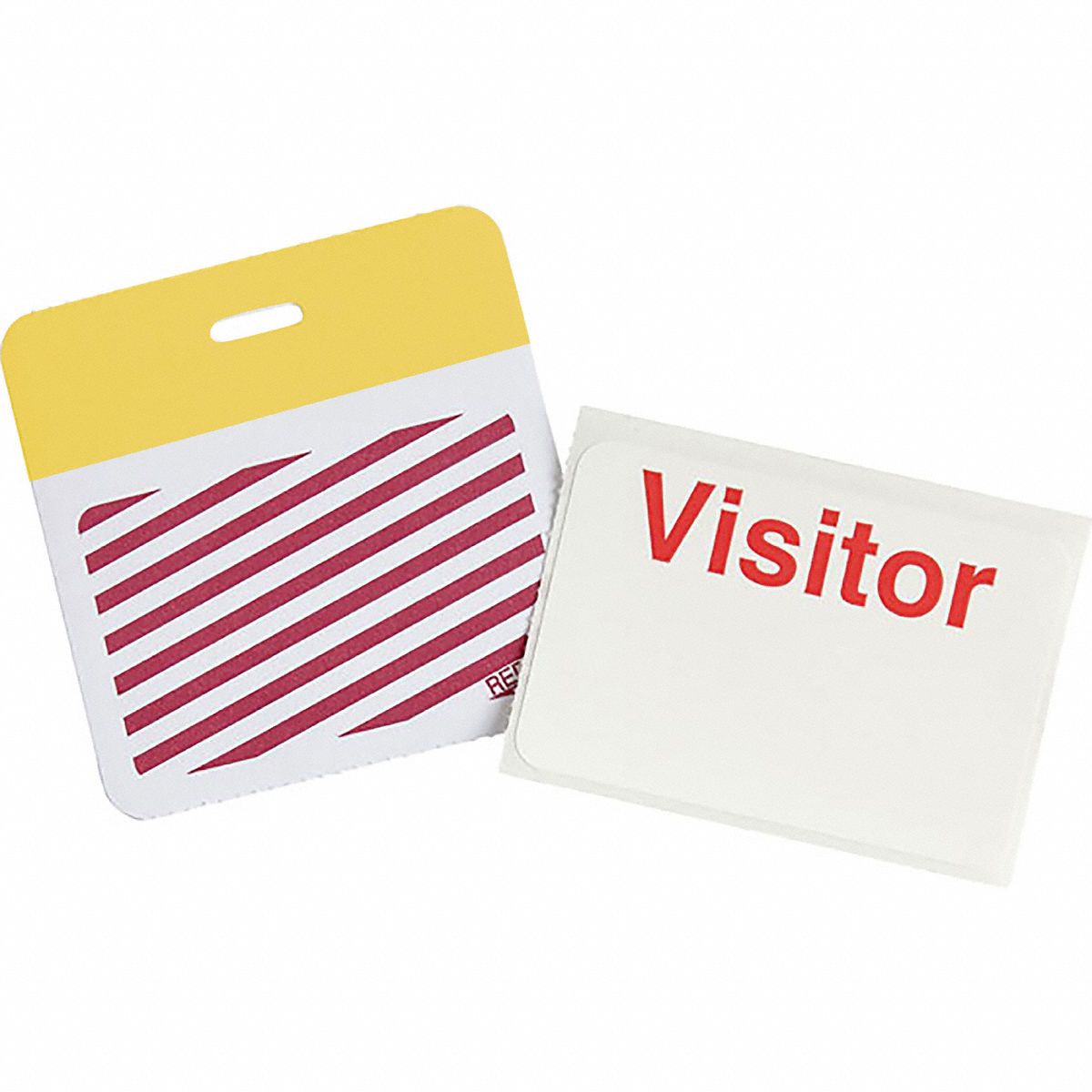 Card Clip On Badge: Visitor, Vinyl, White, 2 in Card Ht, 3 in Card Wd, 500 PK