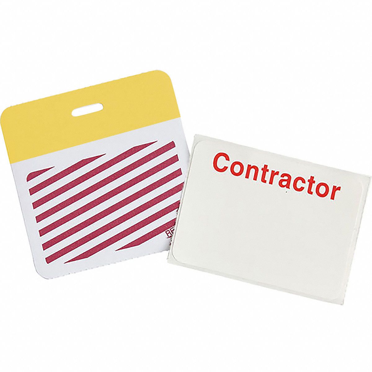 Card Clip On Badge: Contractor, Vinyl, White, 2 in Card Ht, 3 in Card Wd, 500 PK