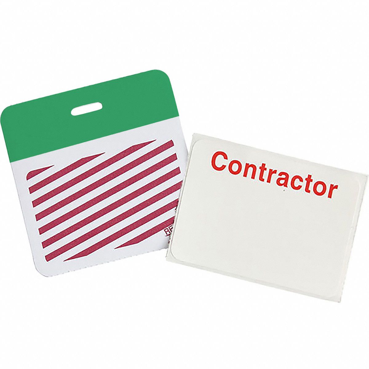 Card Clip On Badge: Contractor, Vinyl, White, 2 in Card Ht, 3 in Card Wd, 500 PK