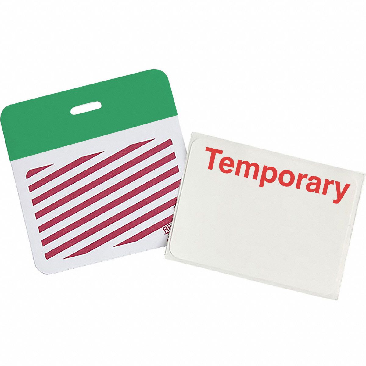 Card Clip On Badge: Temporary, Vinyl, White, 2 in Card Ht, 3 in Card Wd, 500 PK