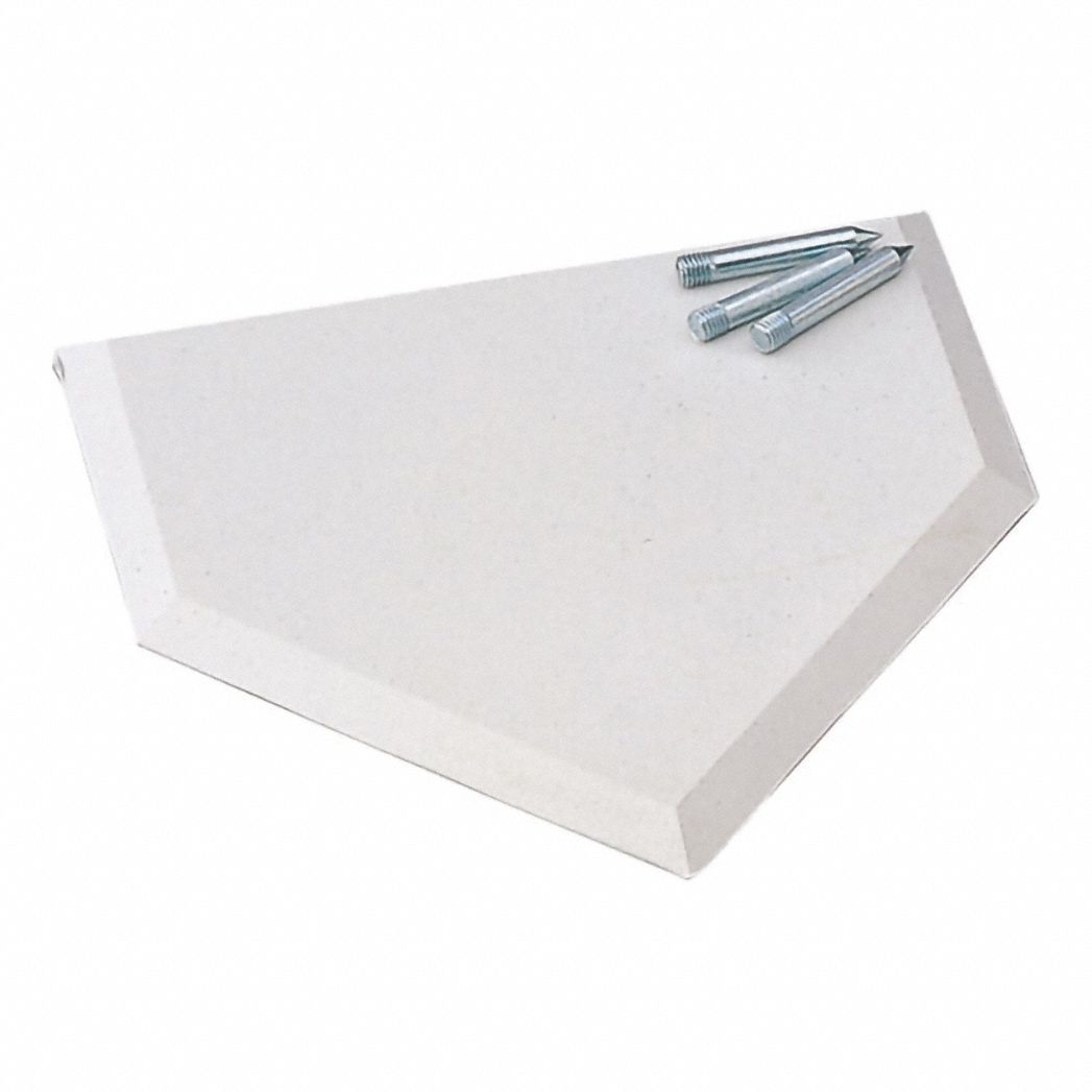 Home Plate: White, Rubber, 17 in Overall Lg, (3) Metal Spikes, 1 in Overall Ht