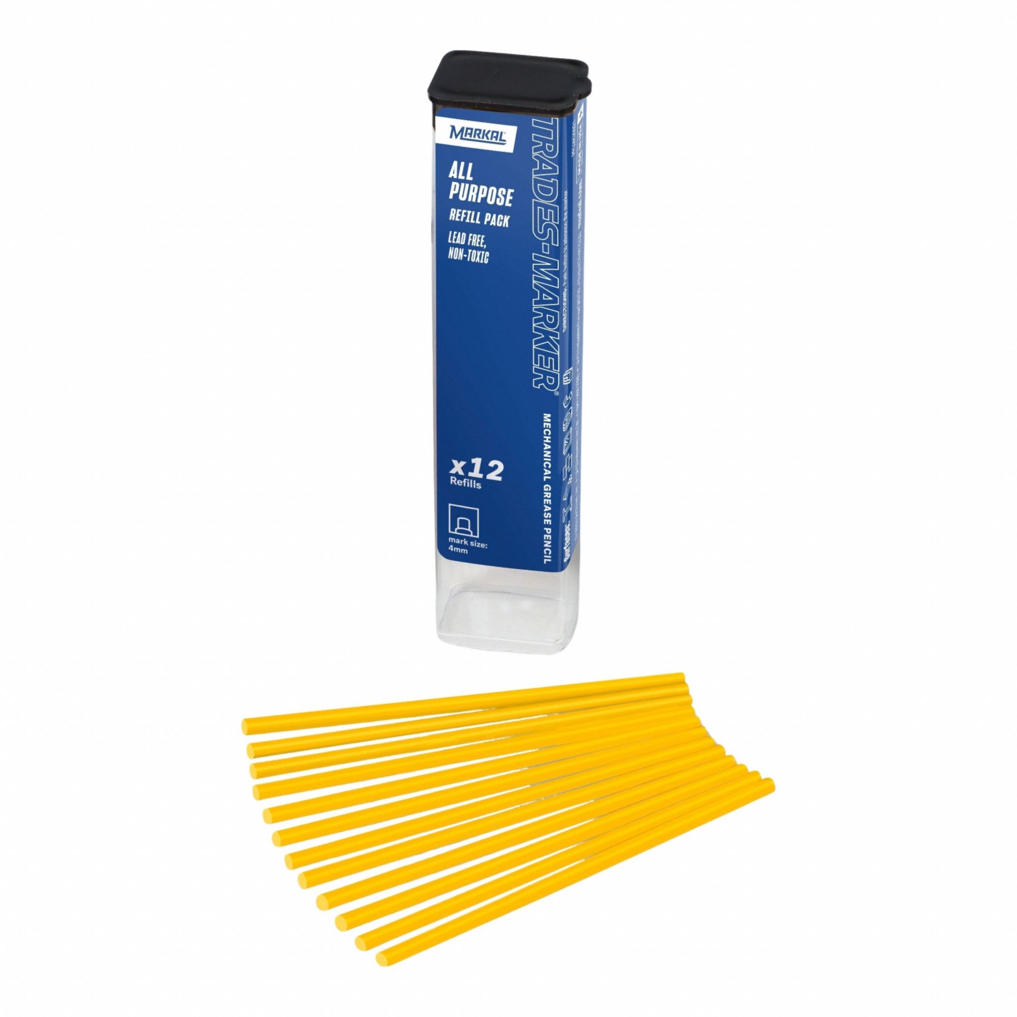 Solid Paint Marker Refill: Solid Paint Marker Refill, 3 mm Tip Wd, Flat, Yellow, Wax, 12 PK