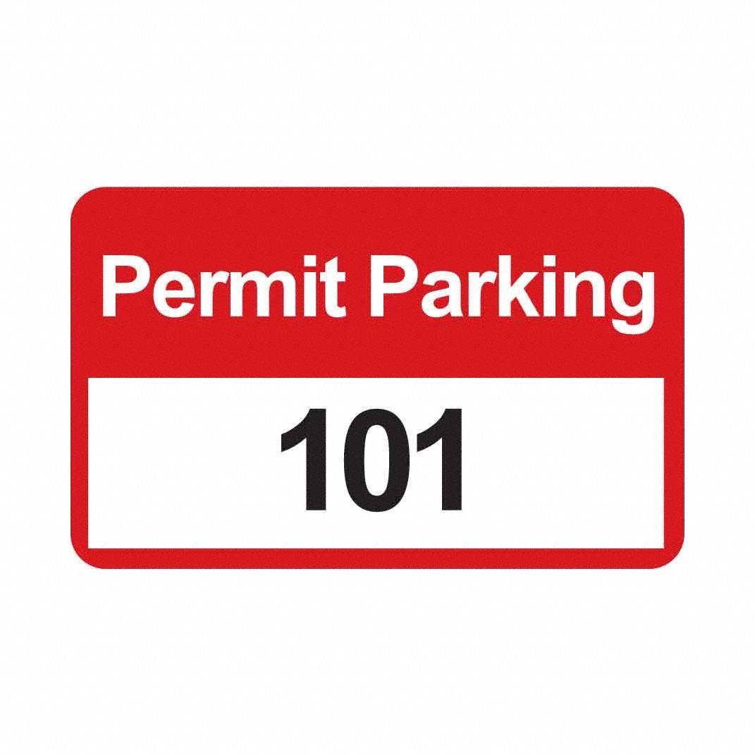 Parking Permit: Parking Permit, 4 3/4 in Overall Wd, Vinyl, Red, 2 3/4 in Card Ht, 100 PK