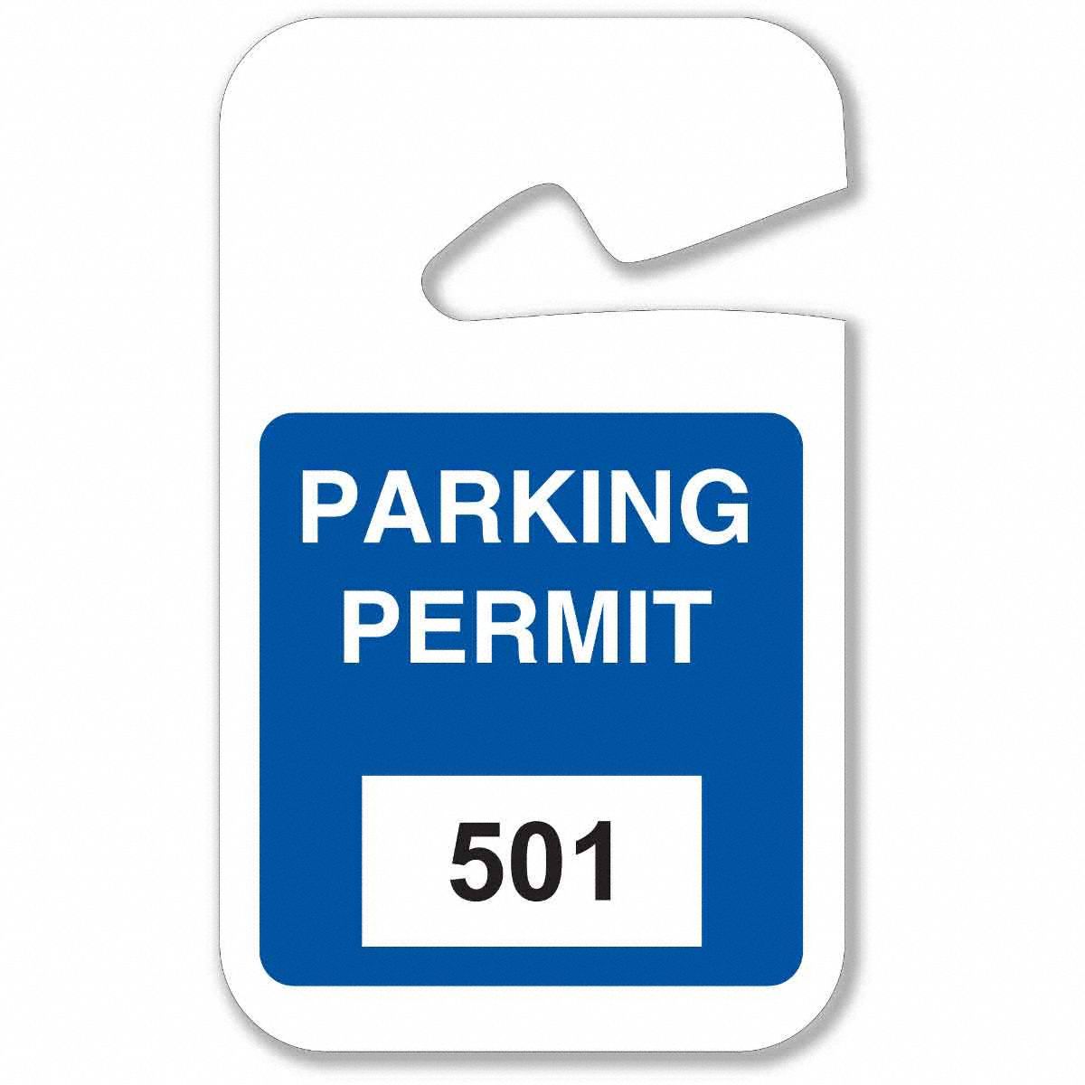 PARKING PERMITS,REARVIEW,501-600,WHT/BLU