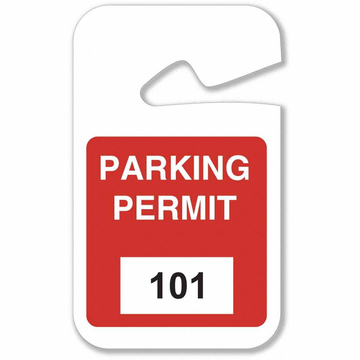 PARKING PERMITS,REARVIEW,101-200,WHT/RED