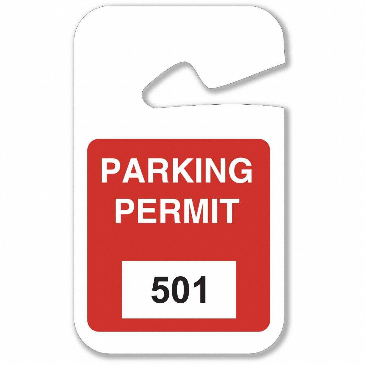 Parking Permit: Parking Permit, 2 3/4 in Overall Wd, Vinyl, Red, 4 3/4 in Card Ht
