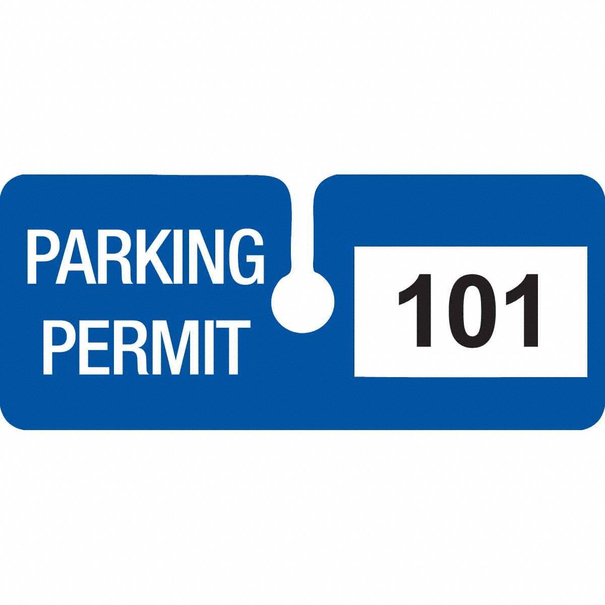 Parking Permit: Parking Permit, 4 3/4 in Overall Wd, Vinyl, Blue, 2 in Card Ht, 100 PK