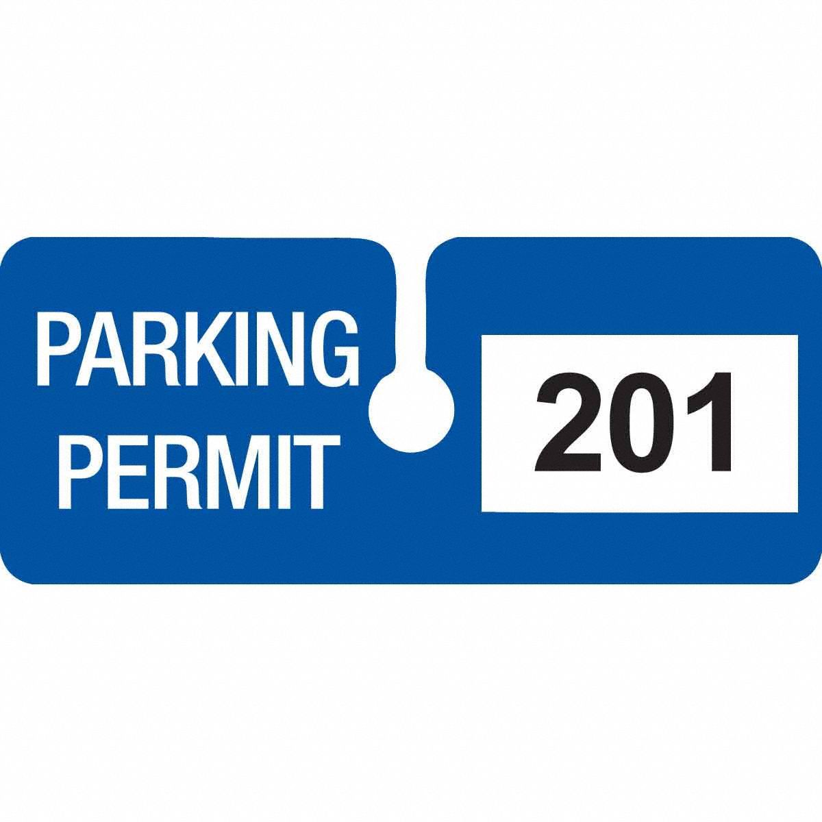 Parking Permit: Parking Permit, 4 3/4 in Overall Wd, Vinyl, Blue, 2 in Card Ht, 100 PK