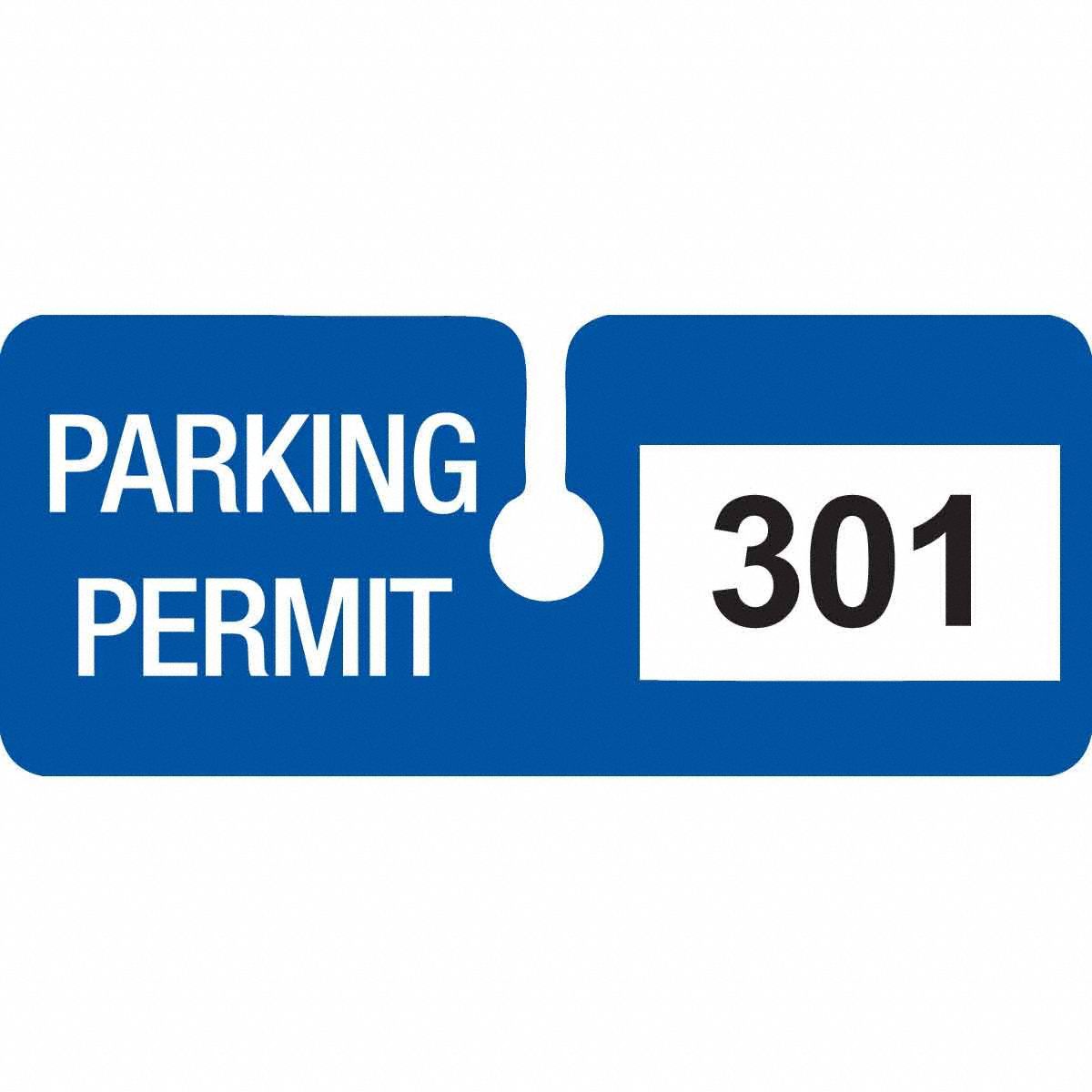 Parking Permit: Parking Permit, 4 3/4 in Overall Wd, Vinyl, Blue, 2 in Card Ht, 100 PK