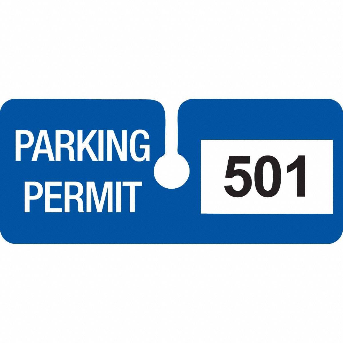 Parking Permit: Parking Permit, 4 3/4 in Overall Wd, Vinyl, Blue, 2 in Card Ht, 100 PK