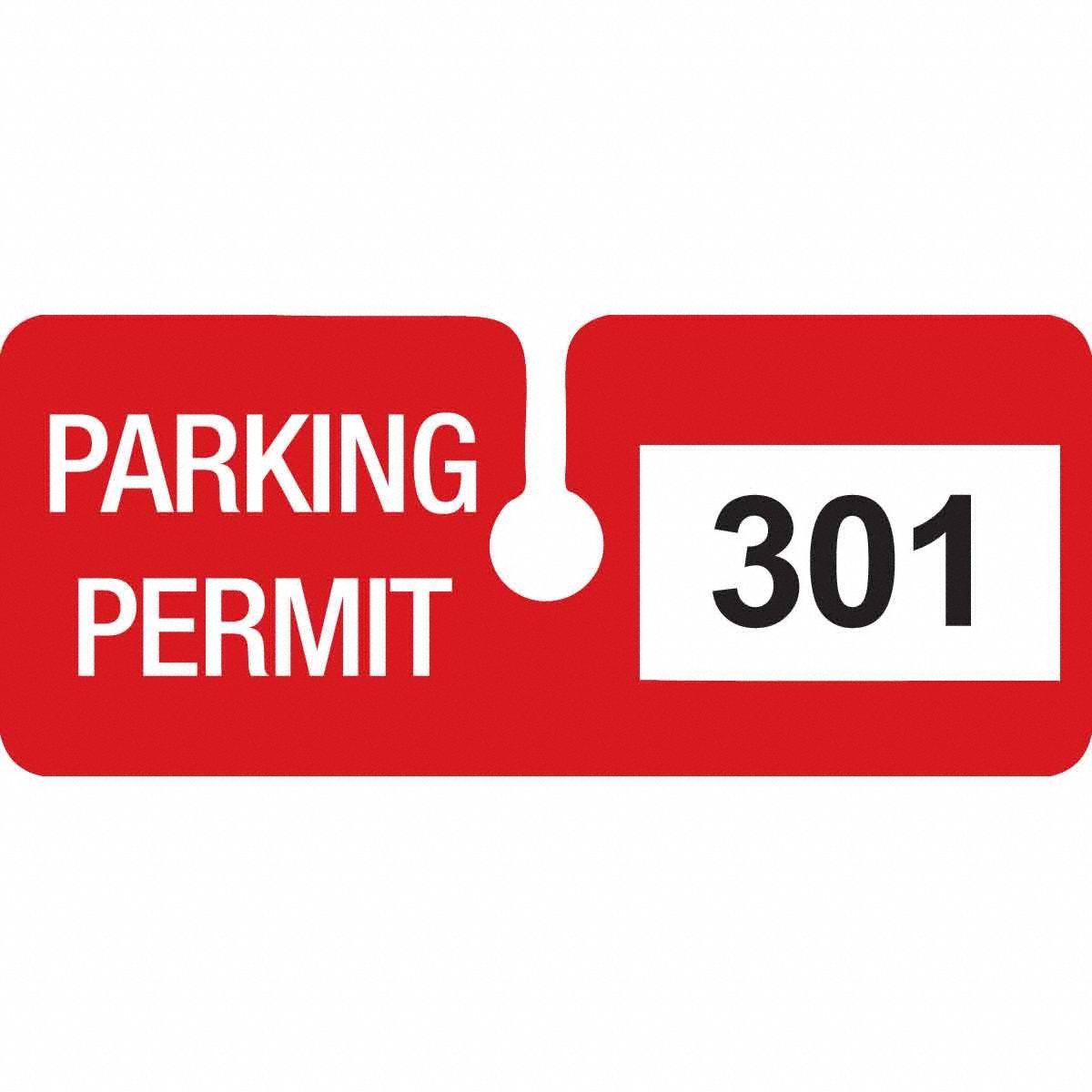 Parking Permit: Parking Permit, 4 3/4 in Overall Wd, Vinyl, Red, 2 in Card Ht, 100 PK