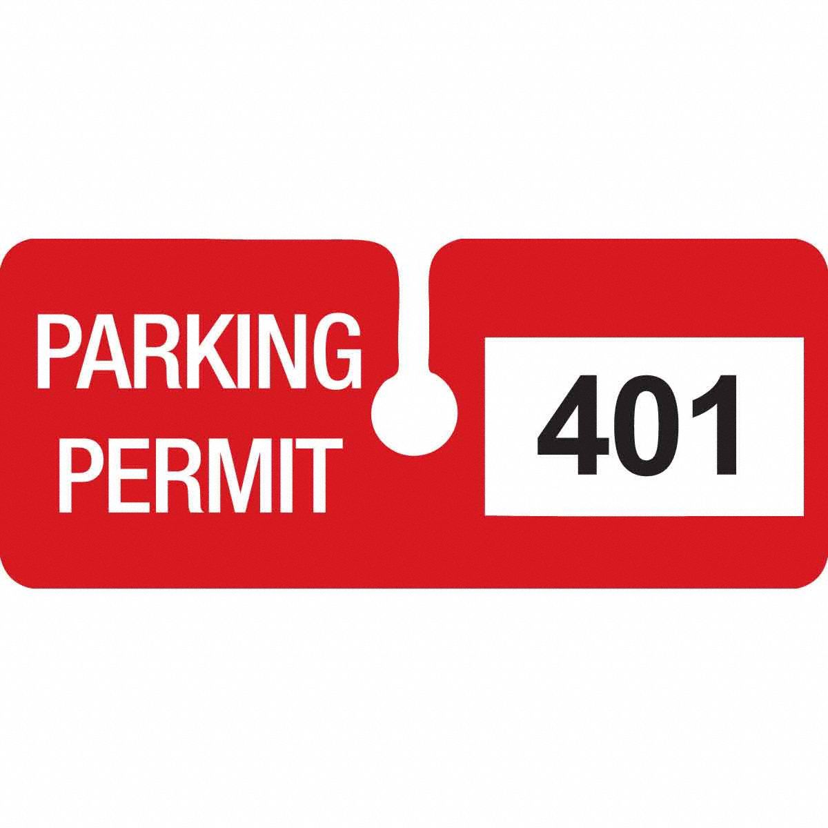Parking Permit: Parking Permit, 4 3/4 in Overall Wd, Vinyl, Red, 2 in Card Ht, 100 PK