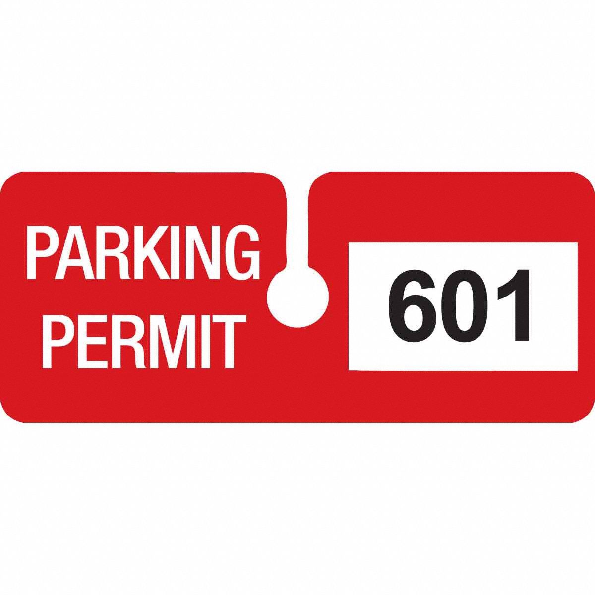 Parking Permit: Parking Permit, 4 3/4 in Overall Wd, Vinyl, Red, 2 in Card Ht, 100 PK