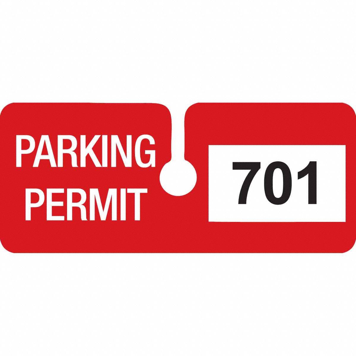 Parking Permit: Parking Permit, 4 3/4 in Overall Wd, Vinyl, Red, 2 in Card Ht, 100 PK
