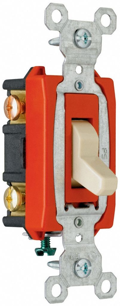 Wall Switch: Toggle Switch, 3-Way, Ivory, 20 A, 120/277V AC, Screw Terminals