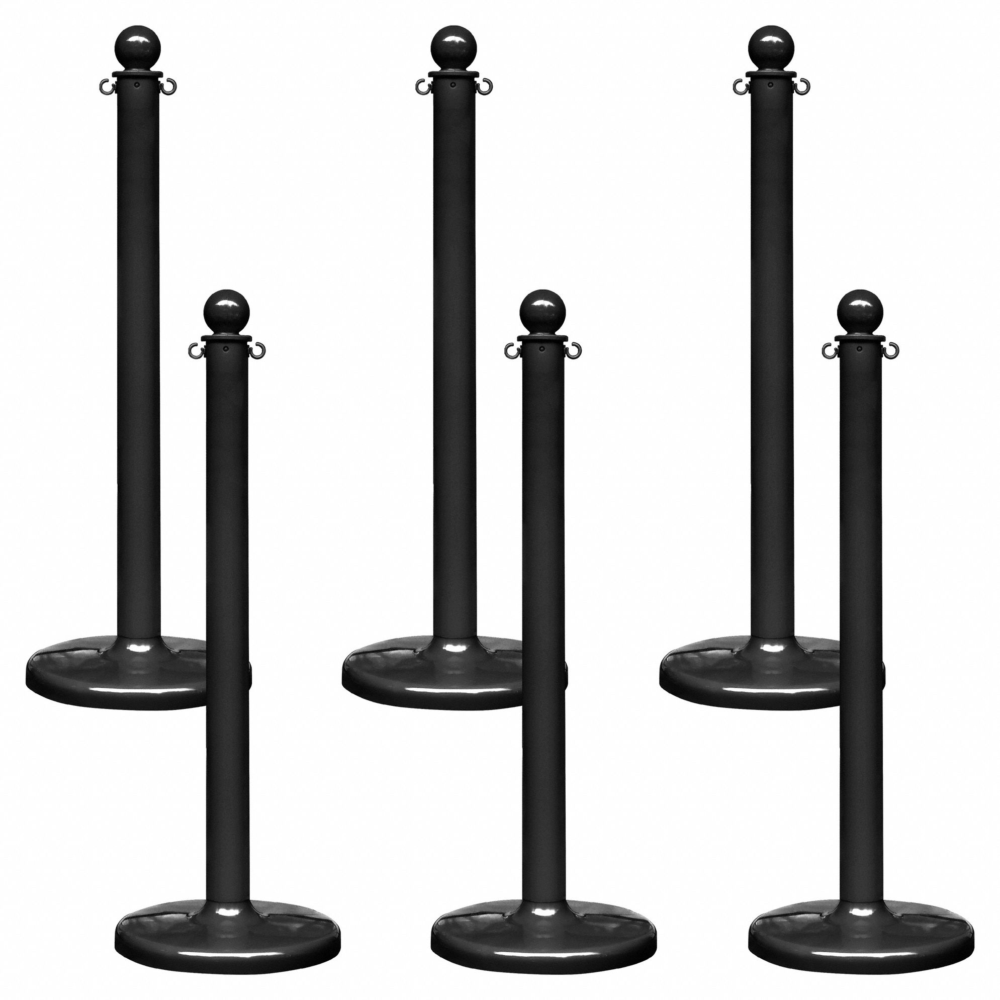 MEDIUM DUTY STANCHION, 40 IN OVERALL H, BLACK, HDPE, BLACK, 6 PK