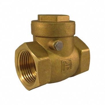 Swing Check Valve: Swing, Inline Valve Body, 1 1/4 in Pipe Size, FNPT x FNPT, Brass