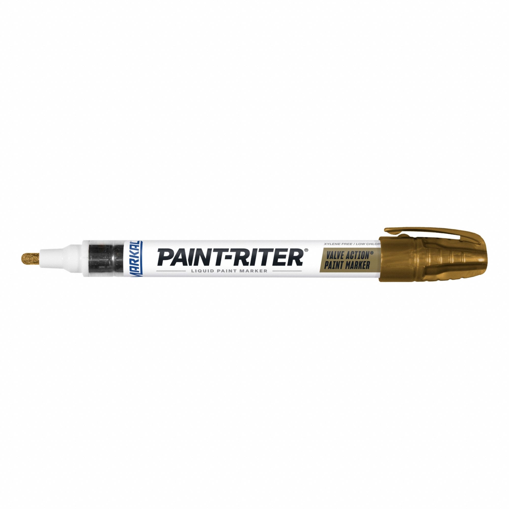 Liquid Paint Marker: 3.18 mm Tip Wd, Fiber Nib, Gold, Point, Gen Purpose