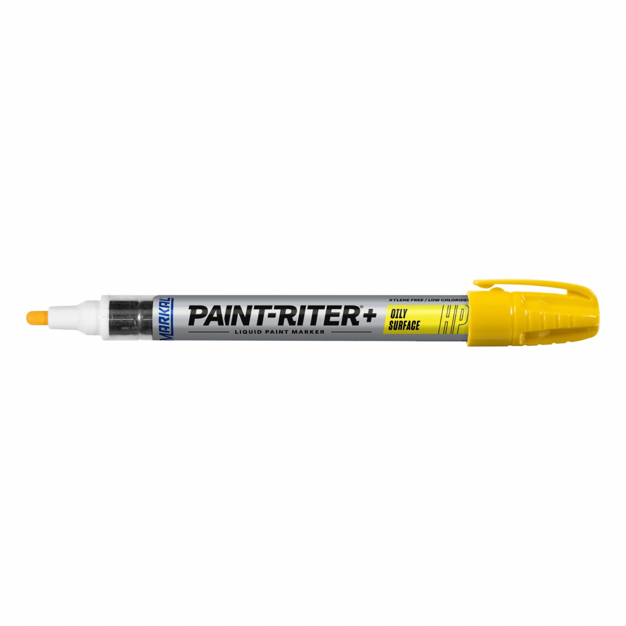 Liquid Paint Marker: 3.18 mm Tip Wd, Fiber Nib, Yellow, Point, Oily Surfaces
