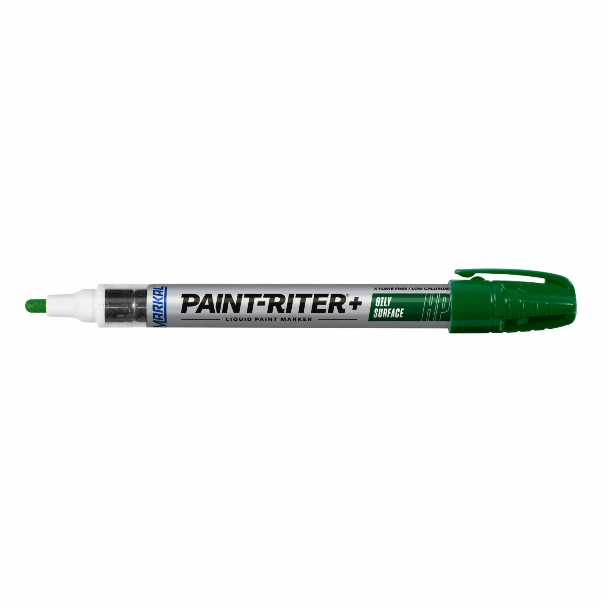 Liquid Paint Marker: 3.18 mm Tip Wd, Fiber Nib, Green, Point, Oily Surfaces