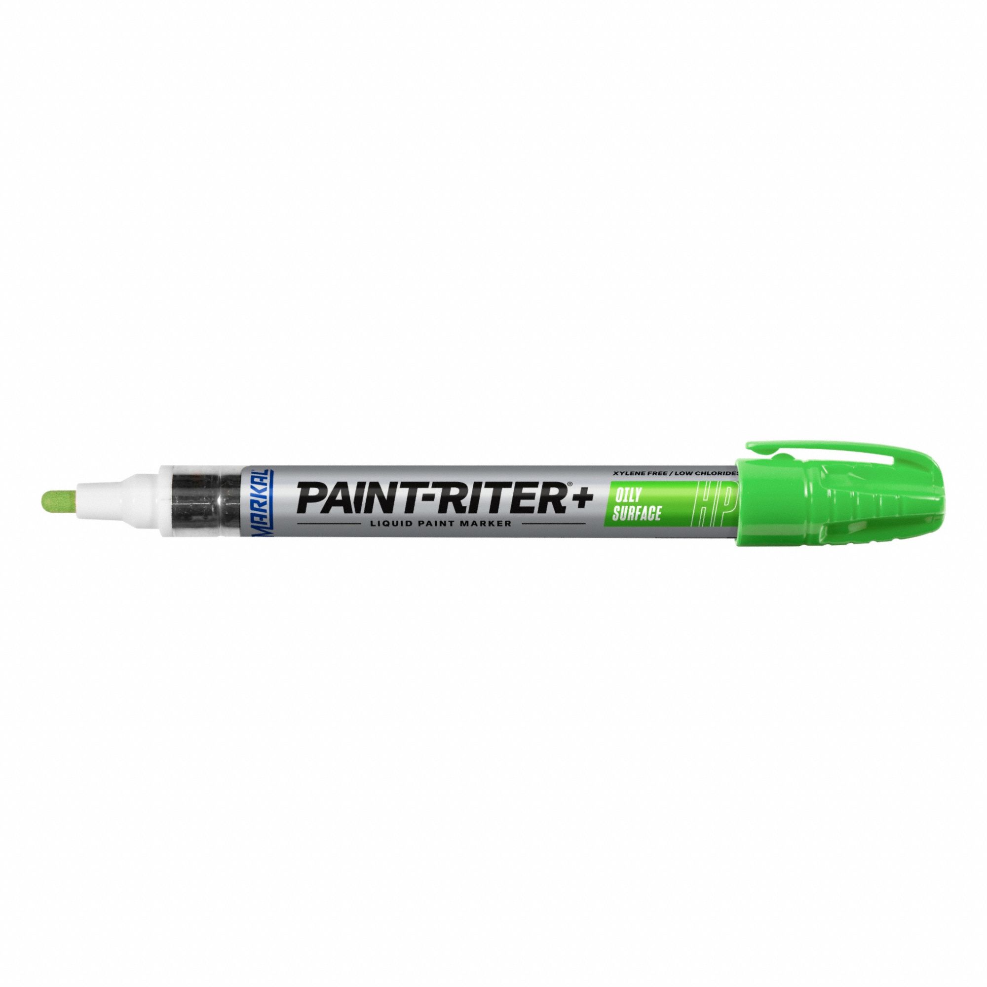 Liquid Paint Marker: 3.18 mm Tip Wd, Fiber Nib, Green, Point, Oily Surfaces