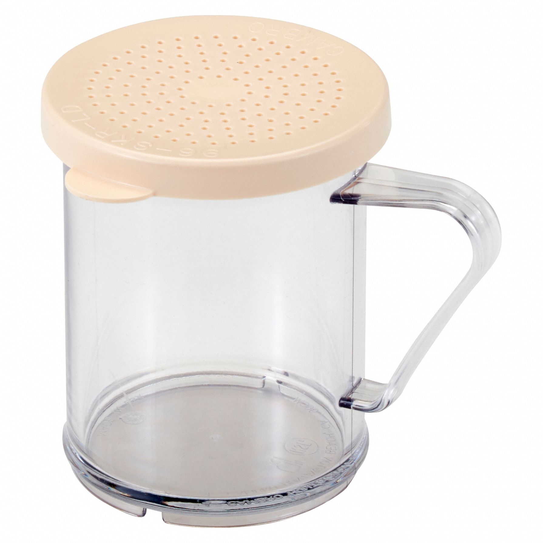 Shaker: For Pepper/Salt Food Type, 10 oz Capacity, Polycarbonate Body, Clear, Lid Included
