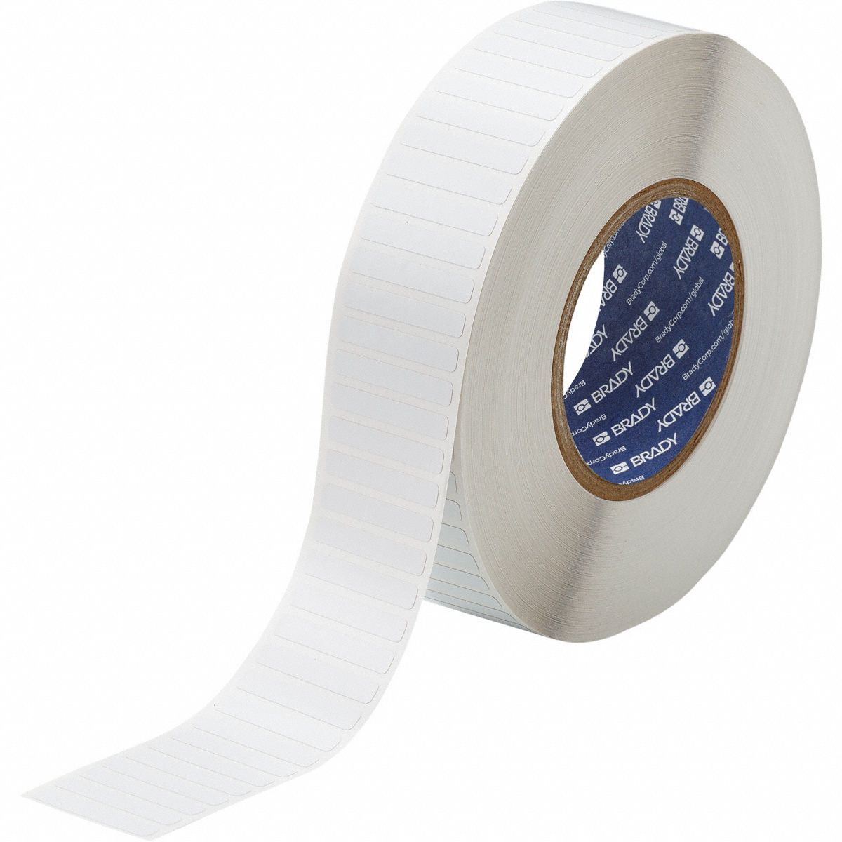 Pre-Cut Label Stock Roll: 1/4 in x 1 1/2 in, 1 45/64 in x 1/4 in, Polyimide, White (Gloss)