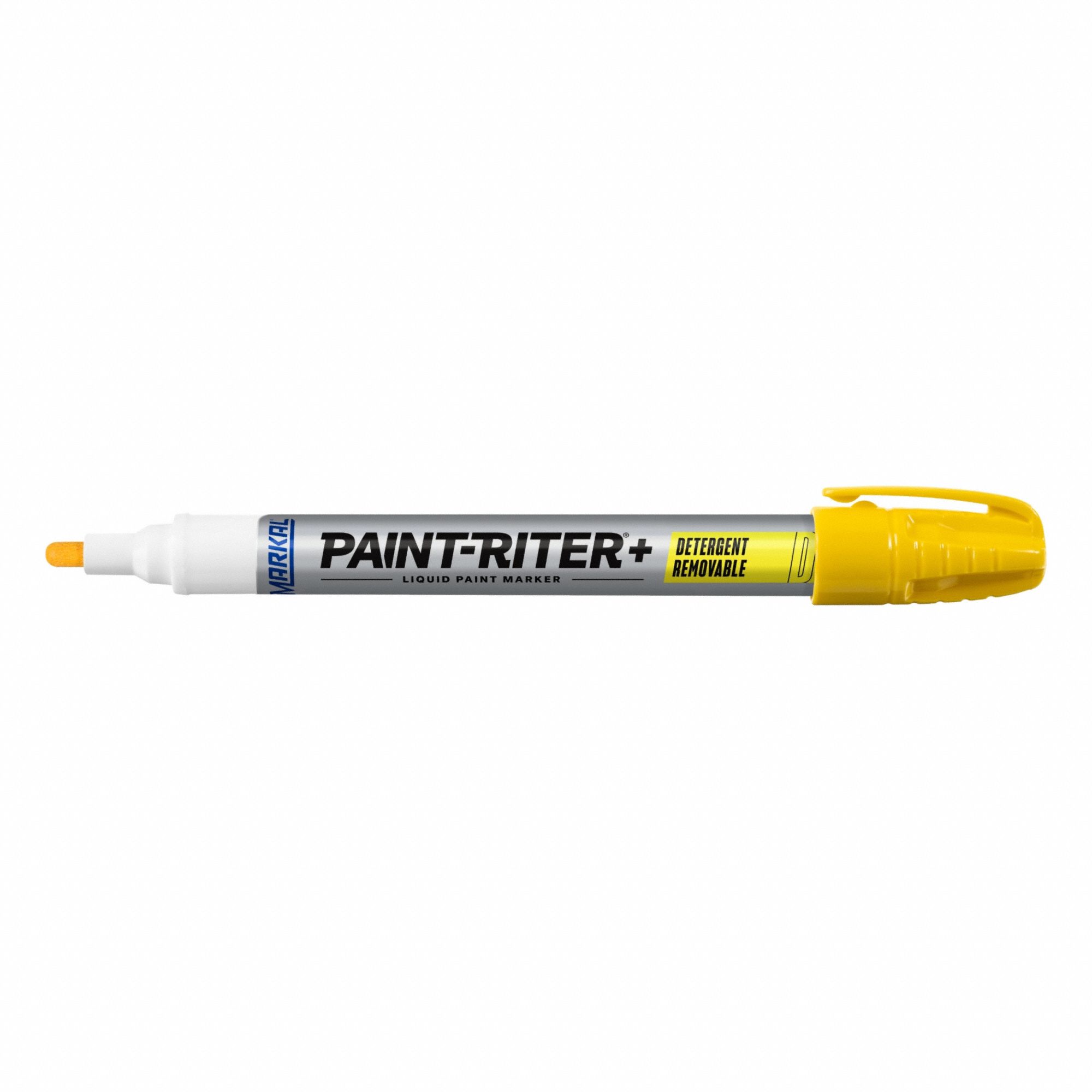 Liquid Paint Marker: Detergent Removable, Yellow, 3.18 mm Tip Wd, Point