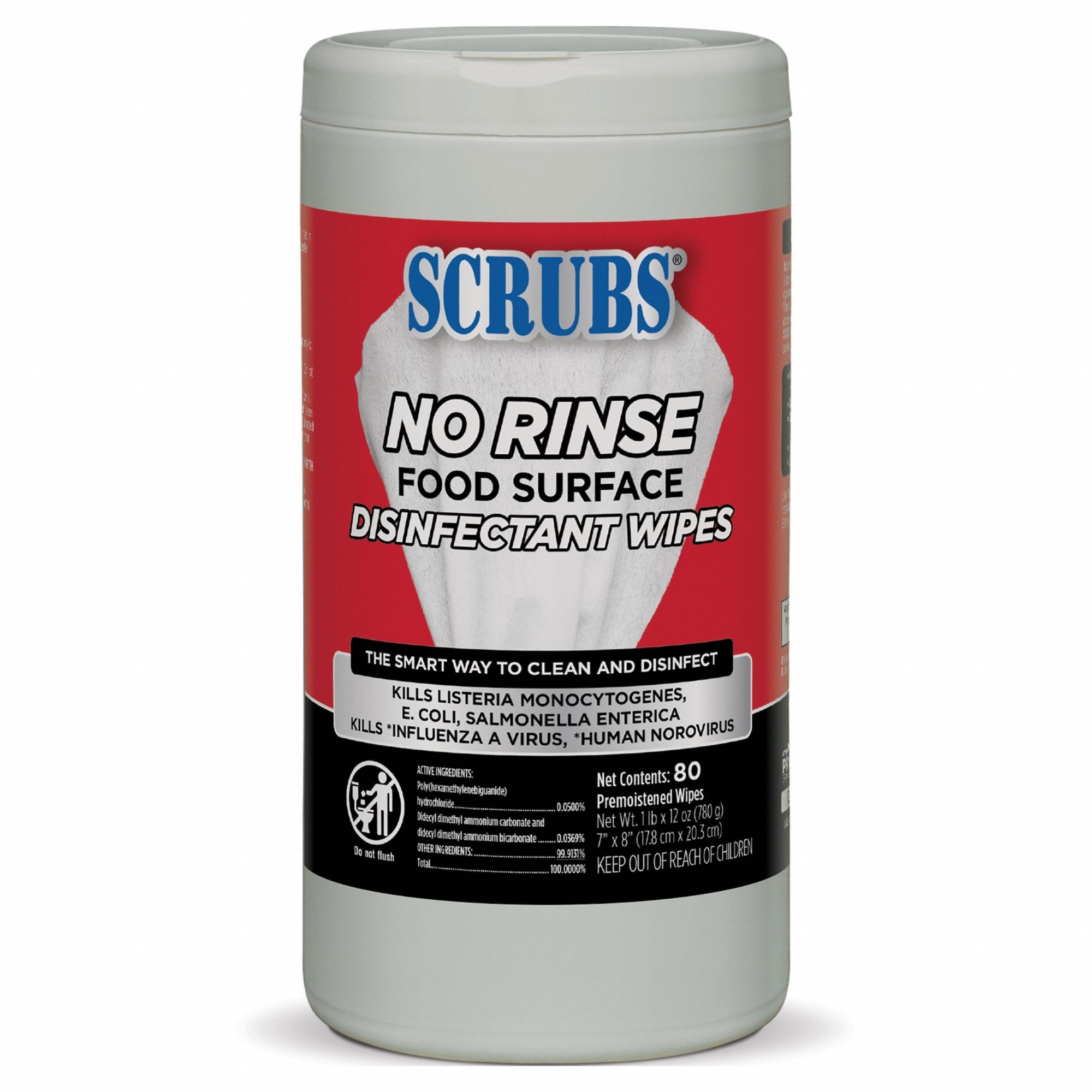 SCRUBS, Canister, 80 ct Container Size, Disinfecting Wipes 811PD1